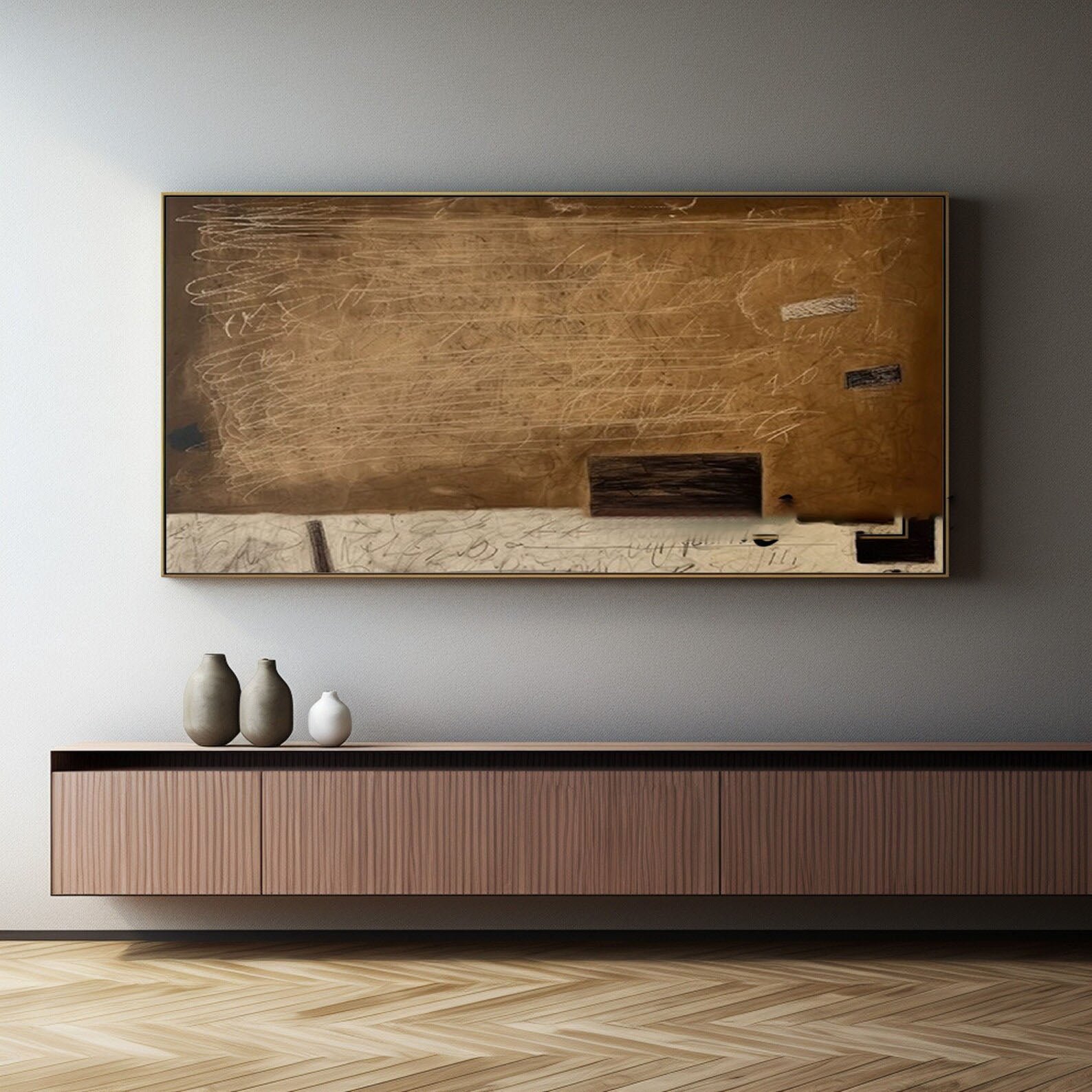 Earth Tone Texture & Text Abstract Painting, Modern Art Wall Art #TB 040