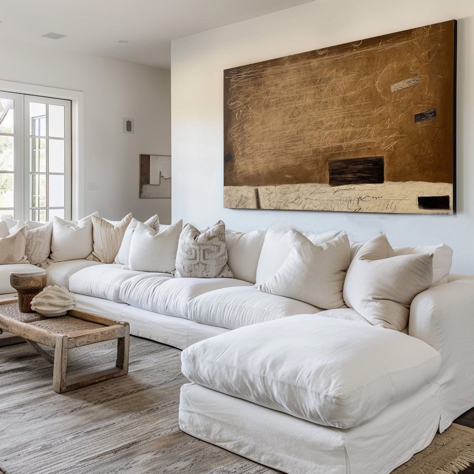 Earth Tone Texture & Text Abstract Painting, Modern Art Wall Art #TB 040