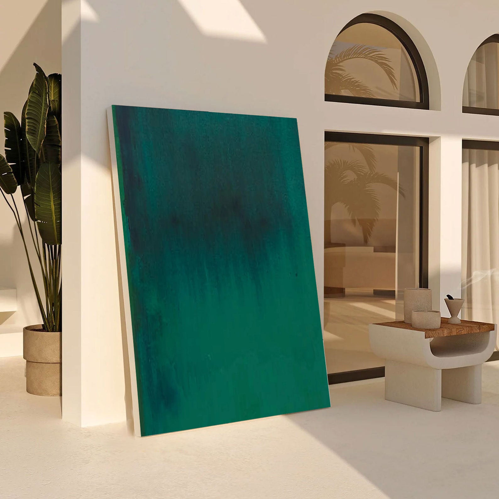 Minimalist Green Abstract Art | Modern Ombre Canvas Wall Decor #JJ 064