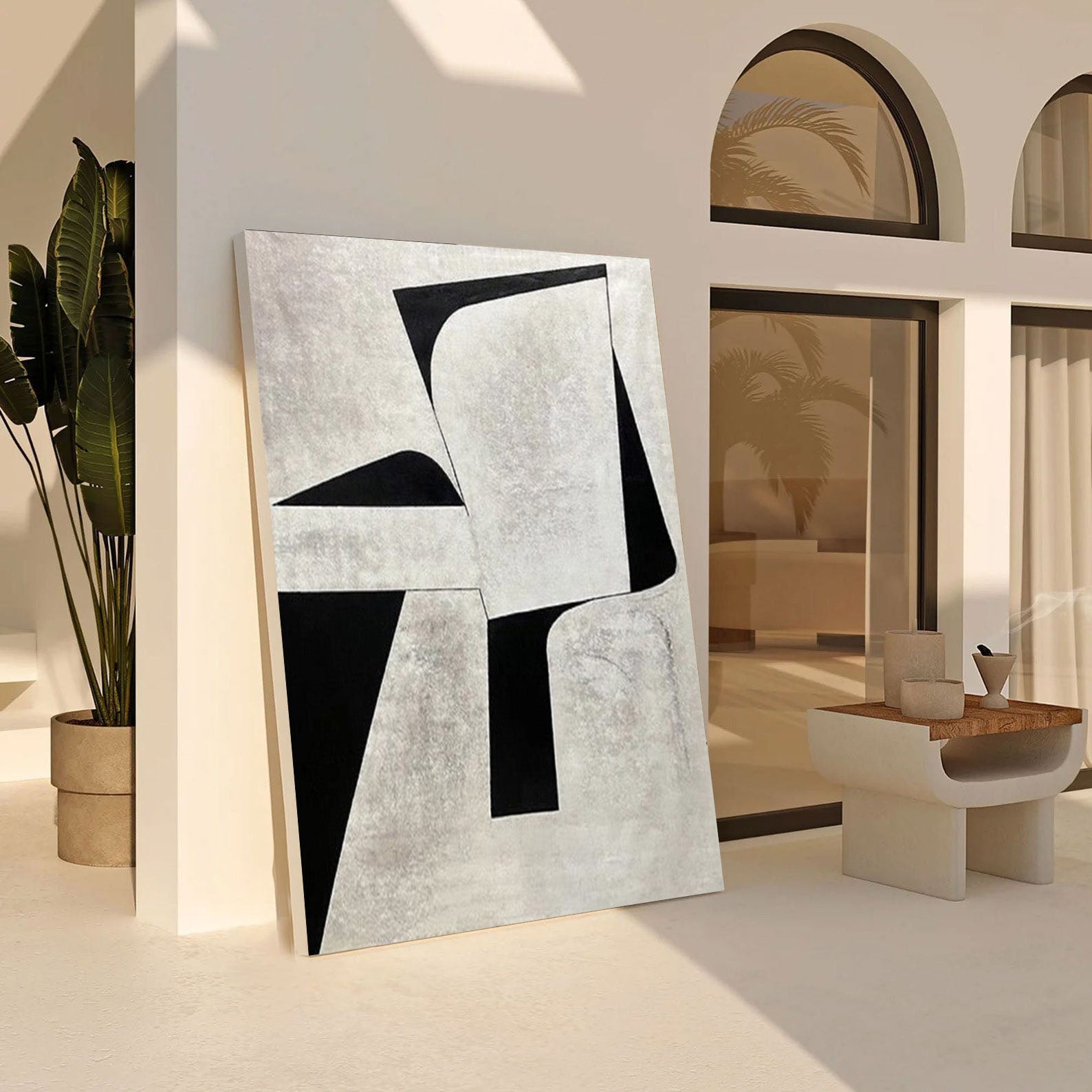 Minimalist Geometric Abstract Art - Black and White Block Oil Painting #JJ 060