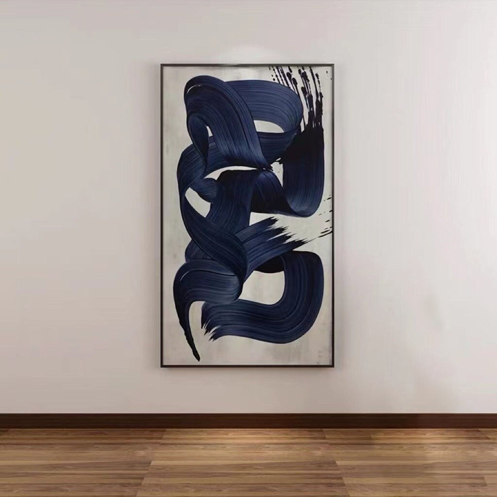 Blue Brushstroke Abstract Oil Painting, Modern Minimalist Art Wall Decor #TB 050