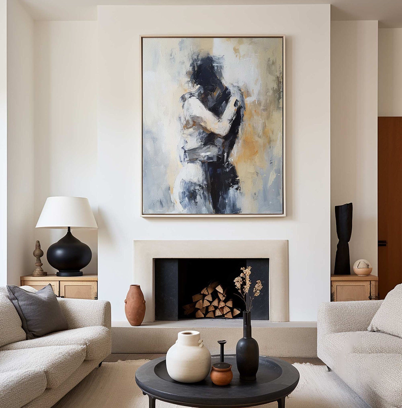 Embracing Abstract Figure Oil Painting, Modern Emotional Art Wall Decor #TB 048