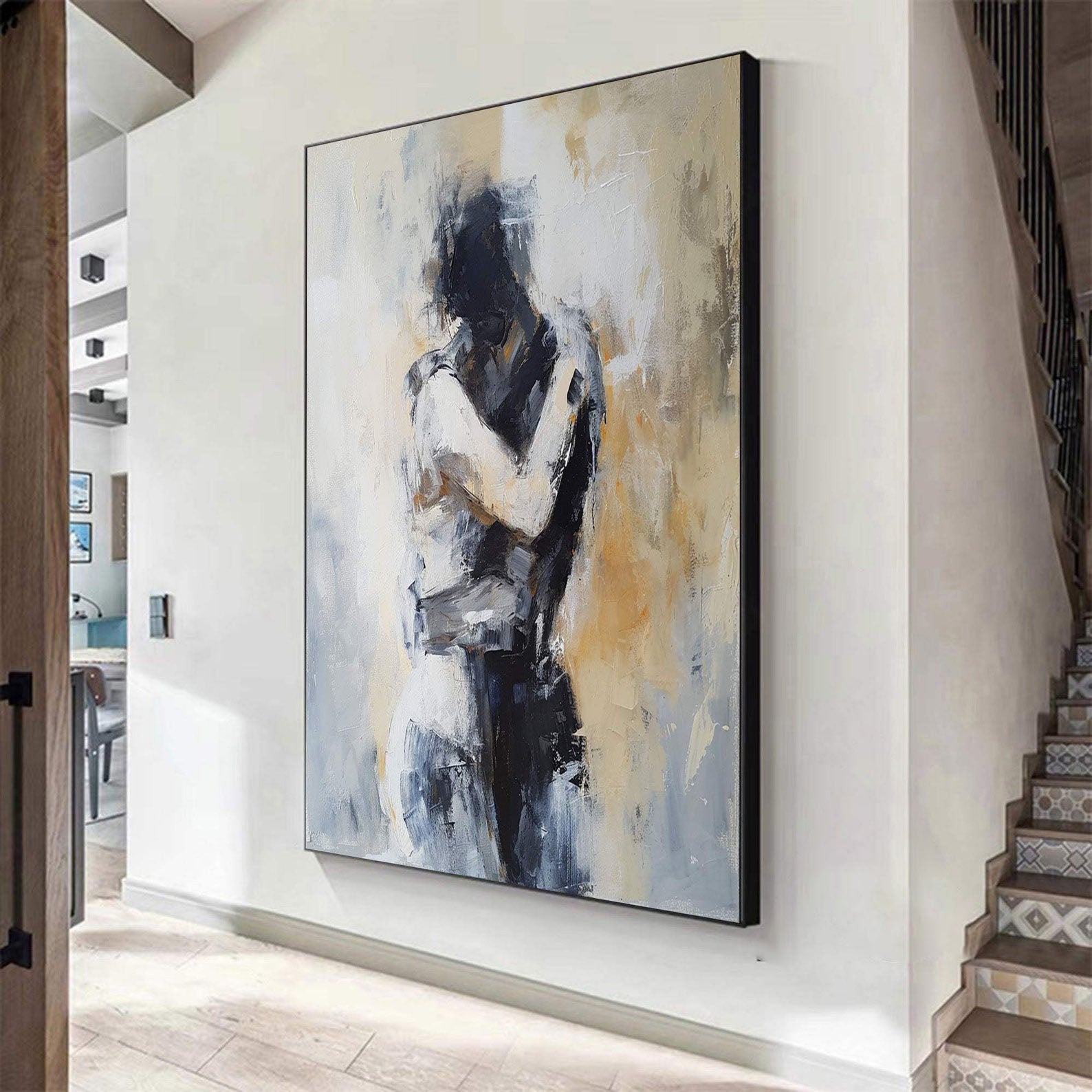 Modern Emotional Abstract Oil Painting, Embrace Theme Home Art Decor