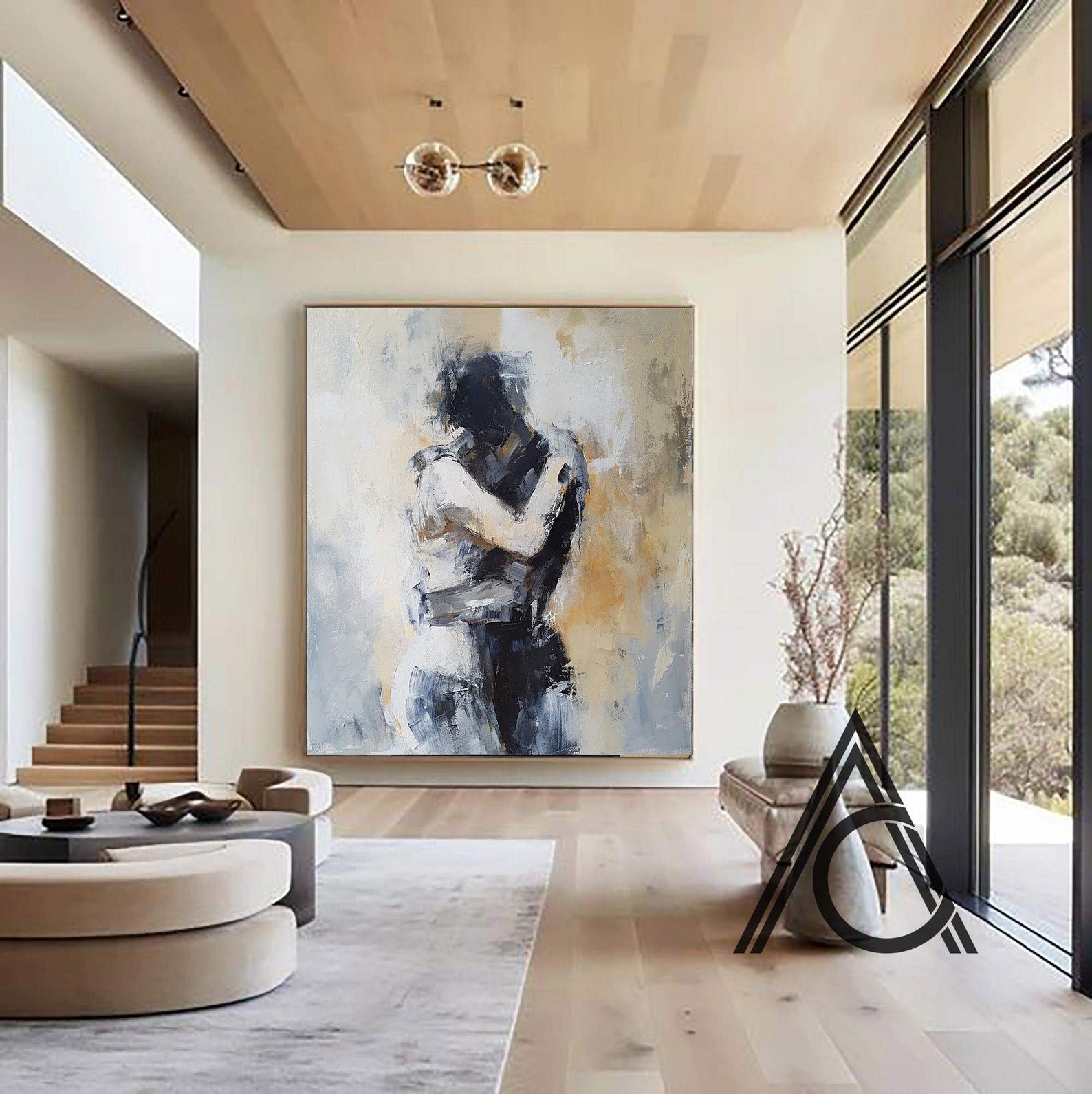 Embracing Abstract Figure Oil Painting, Modern Emotional Art Wall Decor #TB 048