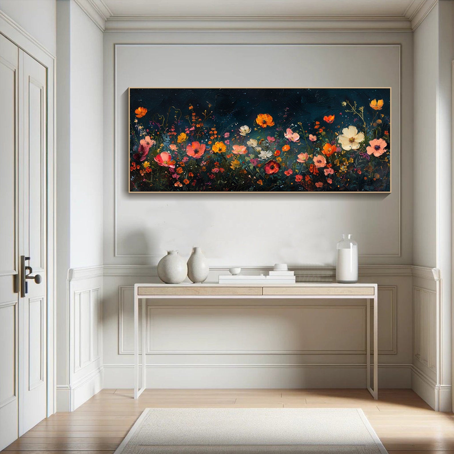 Dark Background Abstract Floral Oil Painting, Modern Romantic #TB 068