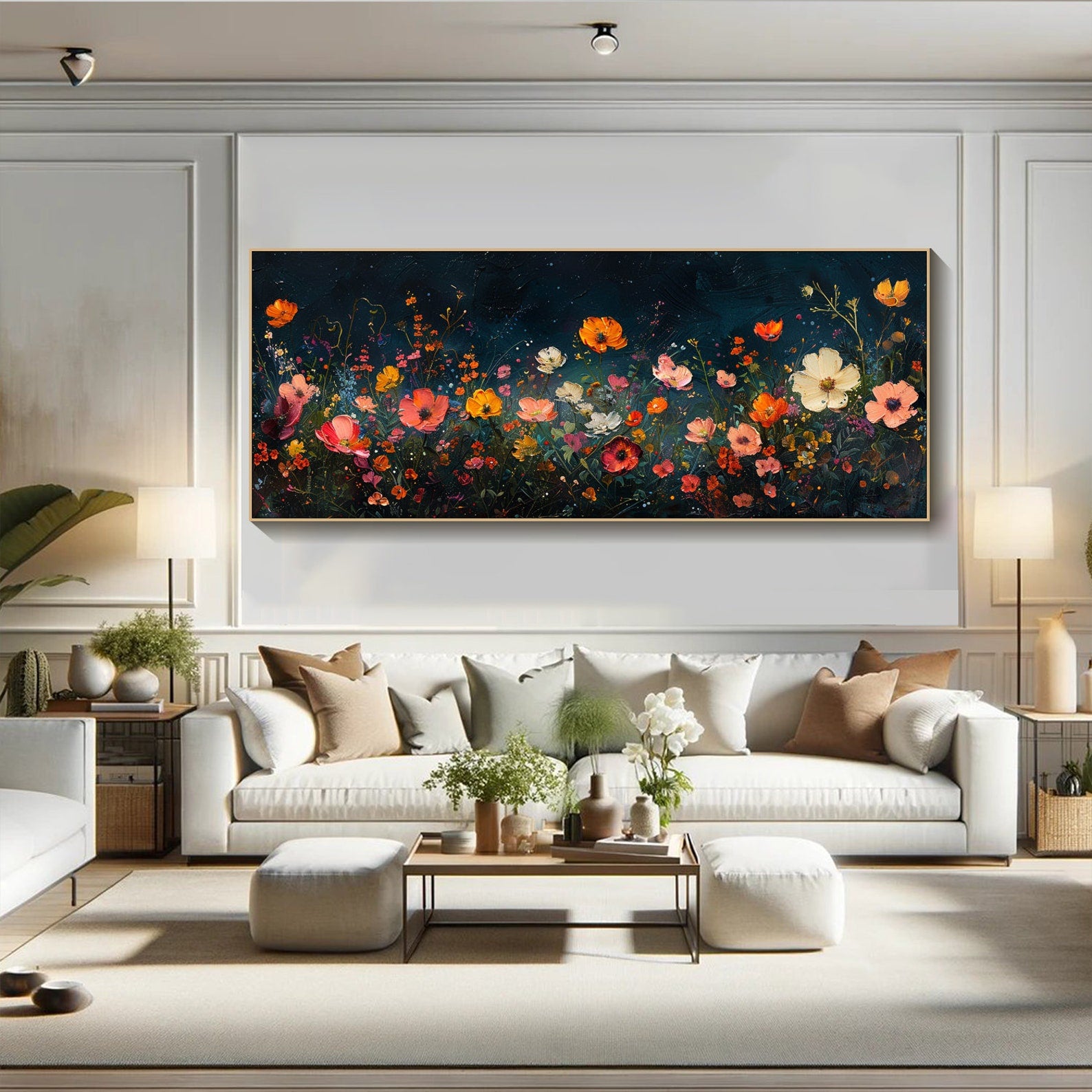 Dark Background Abstract Floral Oil Painting, Modern Romantic #TB 068