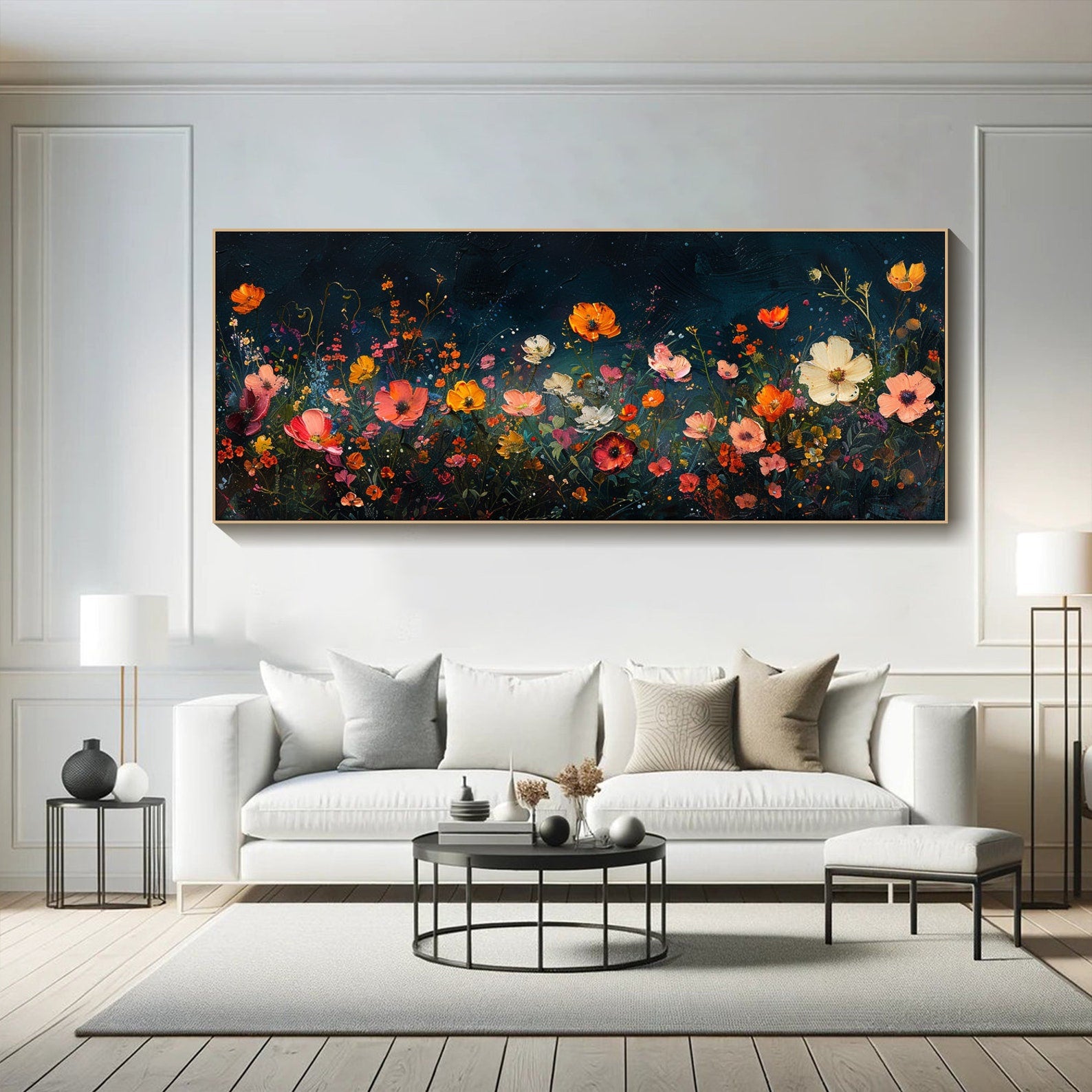 Dark Background Abstract Floral Oil Painting, Modern Romantic #TB 068