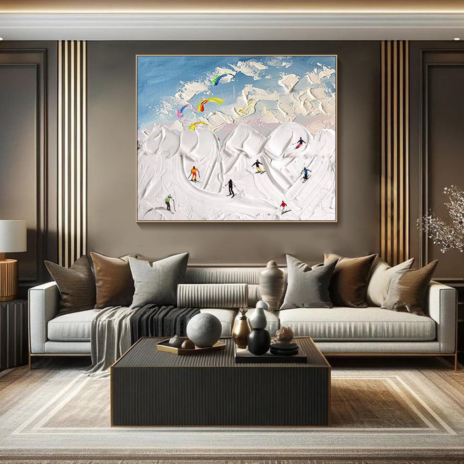 Modern Ski Scene Painting - Abstract Winter Sports Art #TC 005