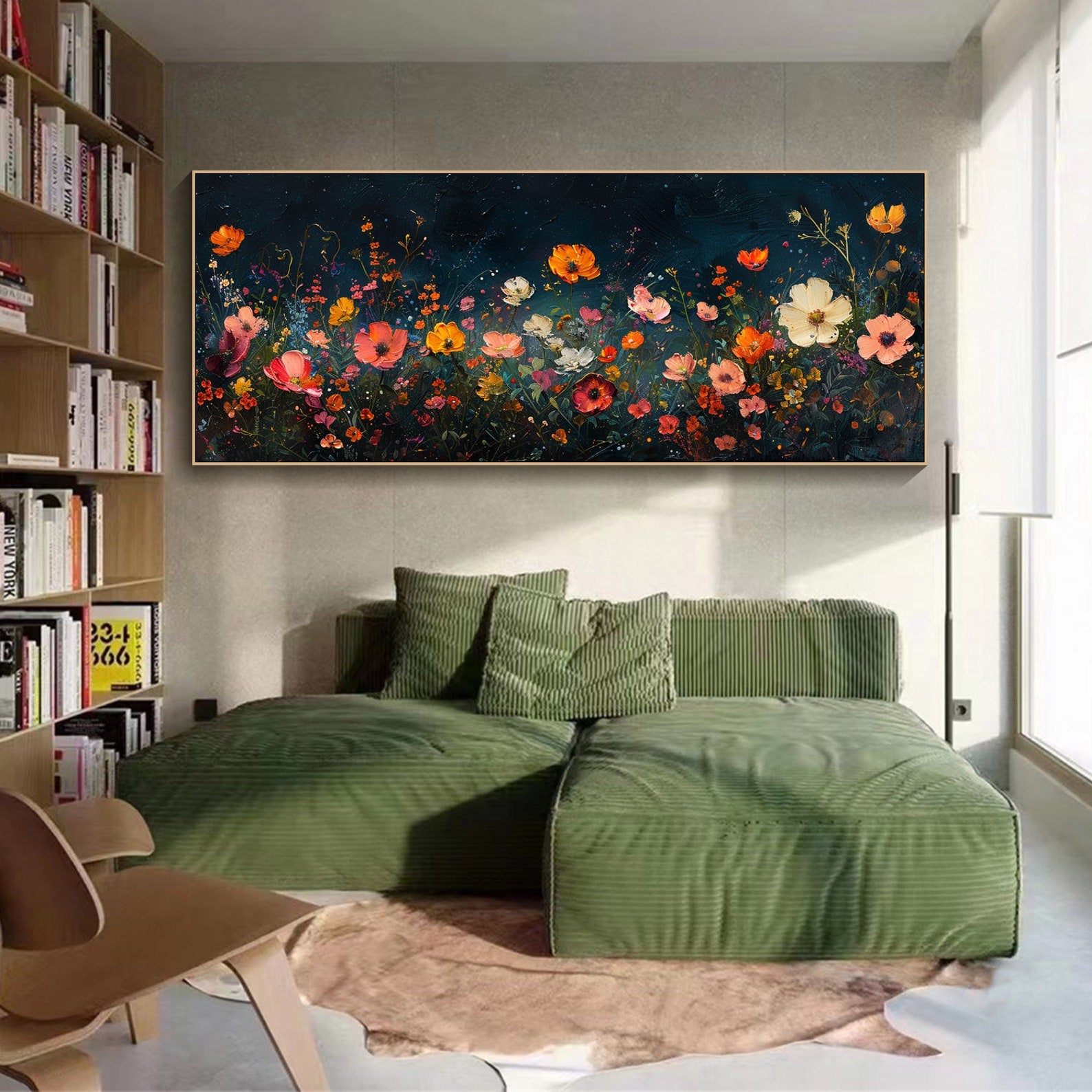 Dark Background Abstract Floral Oil Painting, Modern Romantic #TB 068