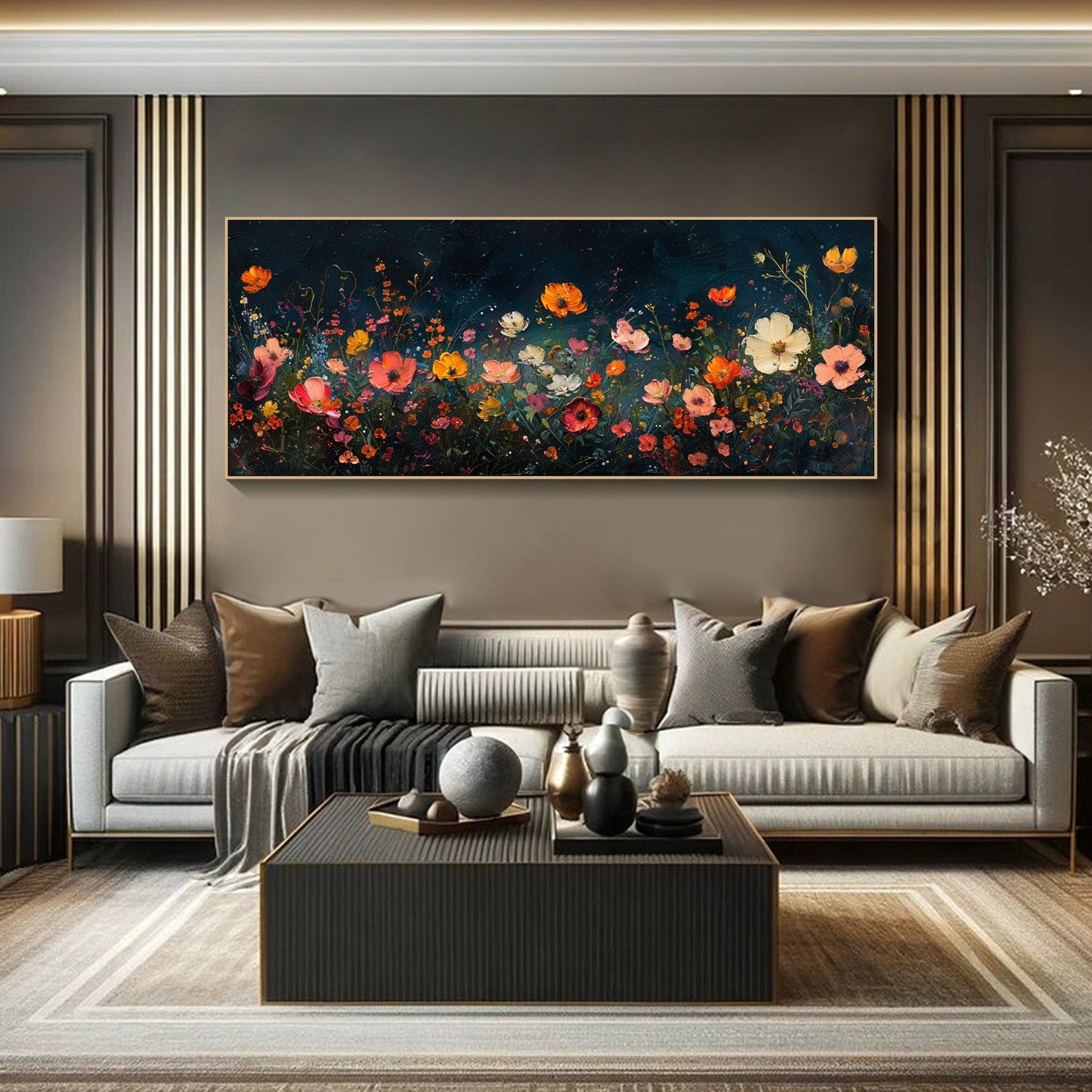 Dark Background Abstract Floral Oil Painting, Modern Romantic #TB 068