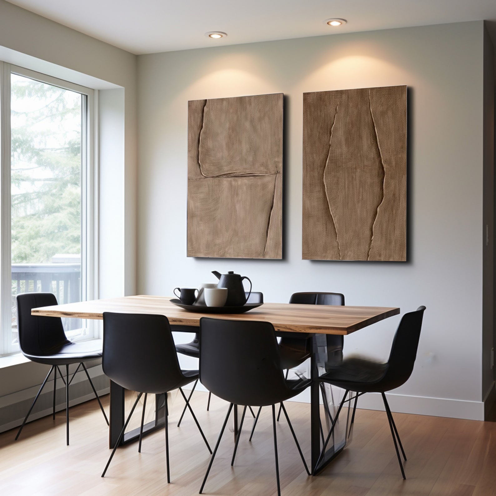 Modern 3D Texture Abstract Art, Beige Wabi-Sabi Decor Diptych #TB 039