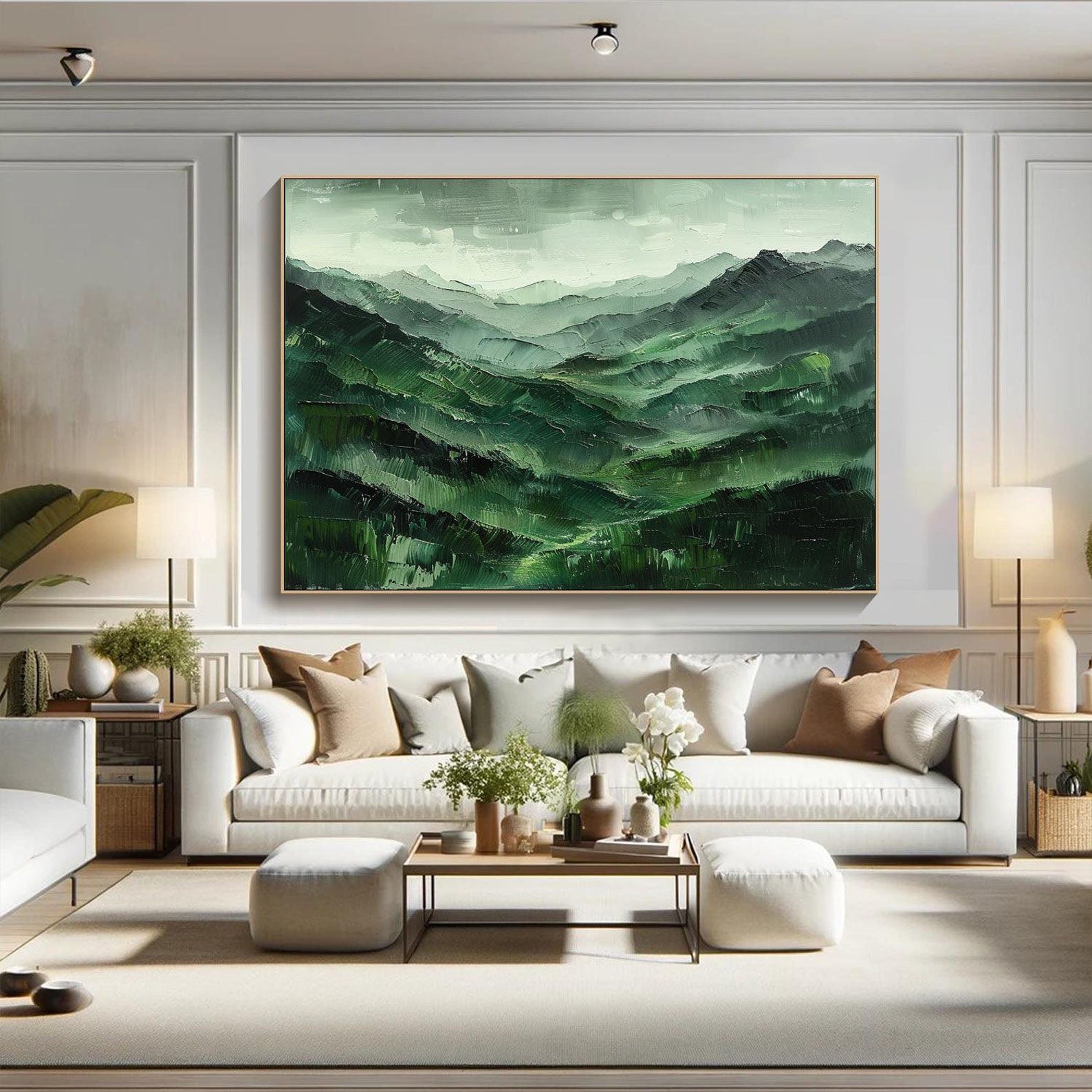 Majestic Green Mountain Oil Painting | Handcrafted Landscape Art