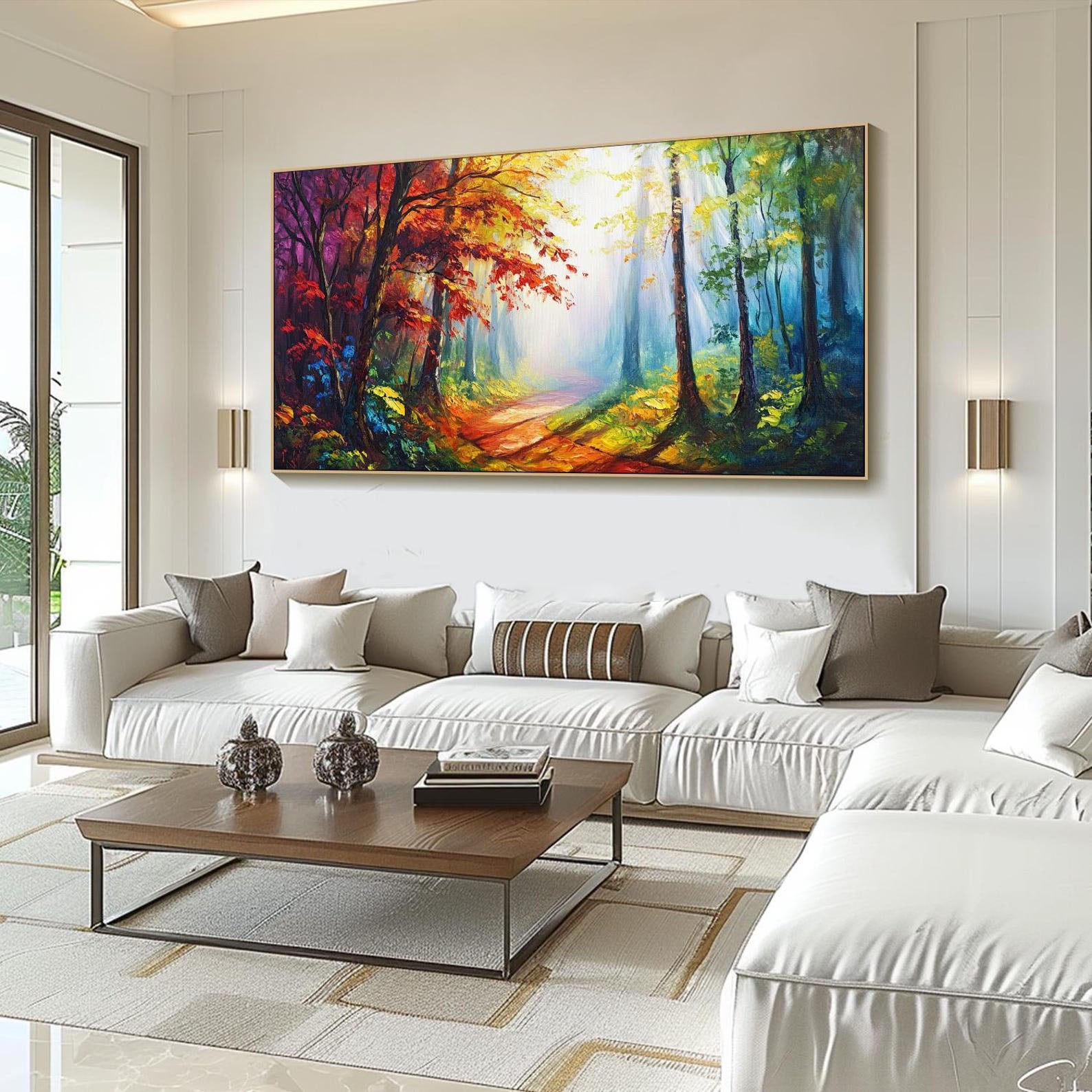 Vibrant Light Abstract Forest Oil Painting, Modern Dreamy #TB 070