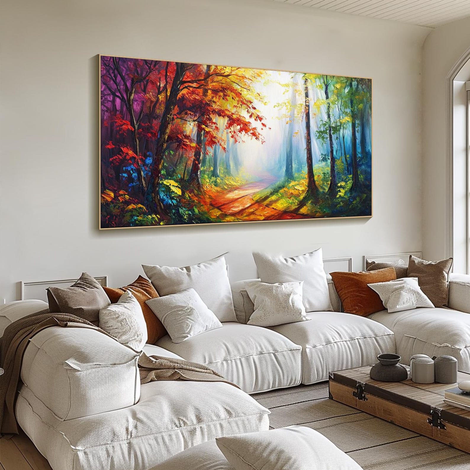 Vibrant Light Abstract Forest Oil Painting, Modern Dreamy #TB 070