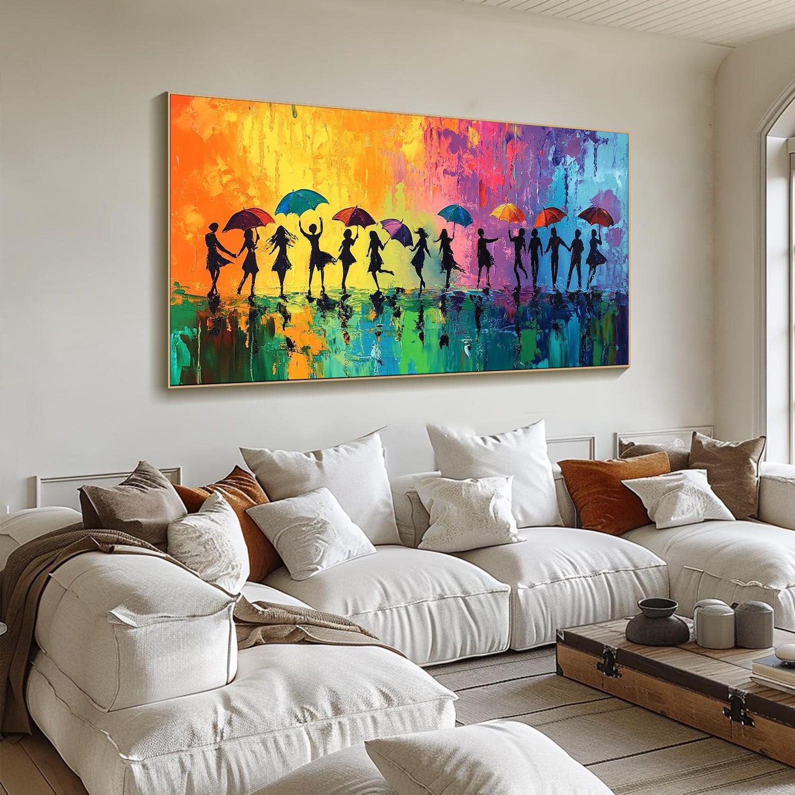 Colorful Rain Dance Abstract Oil Painting, Modern Lively #TB 074