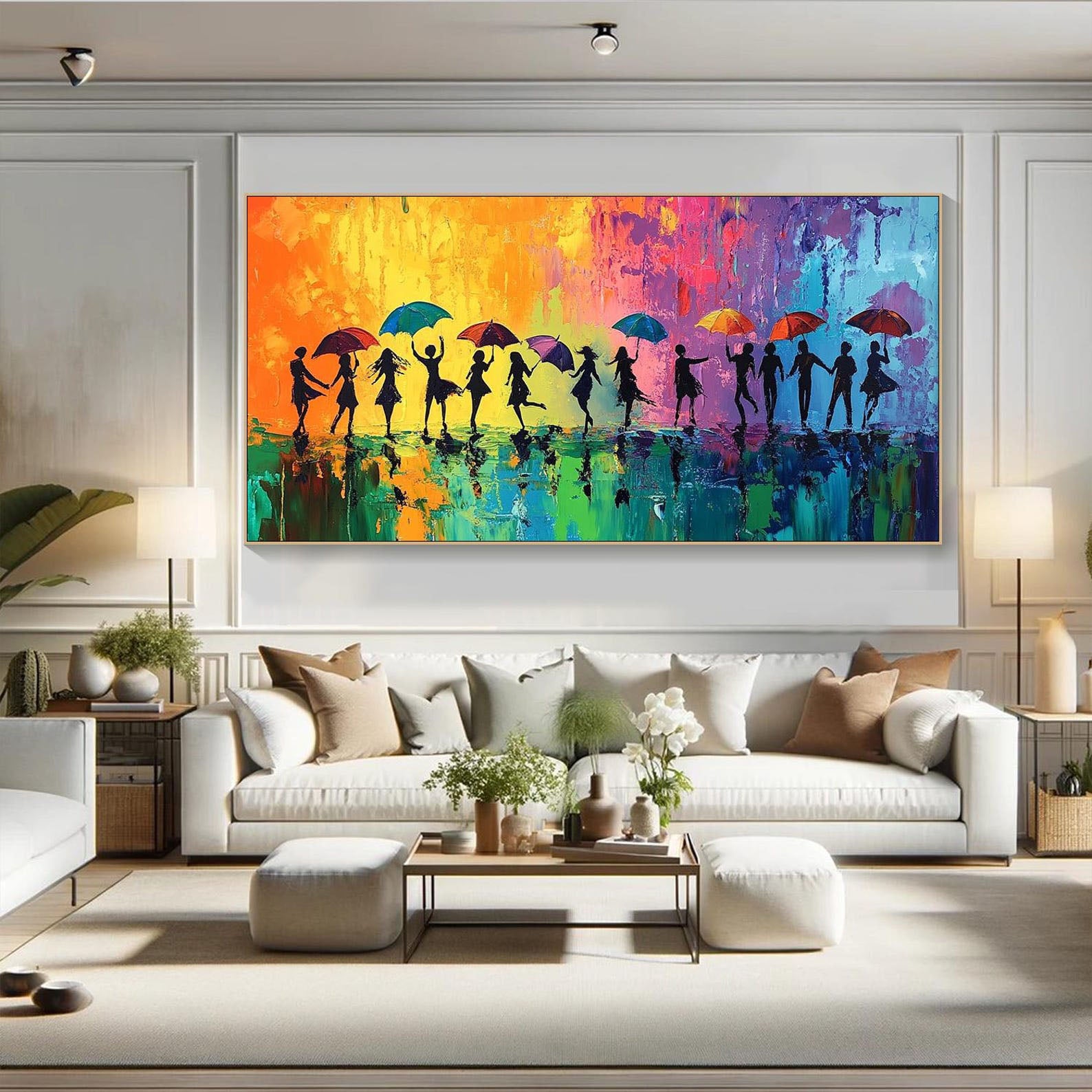 Colorful Rain Dance Abstract Oil Painting, Modern Lively #TB 074