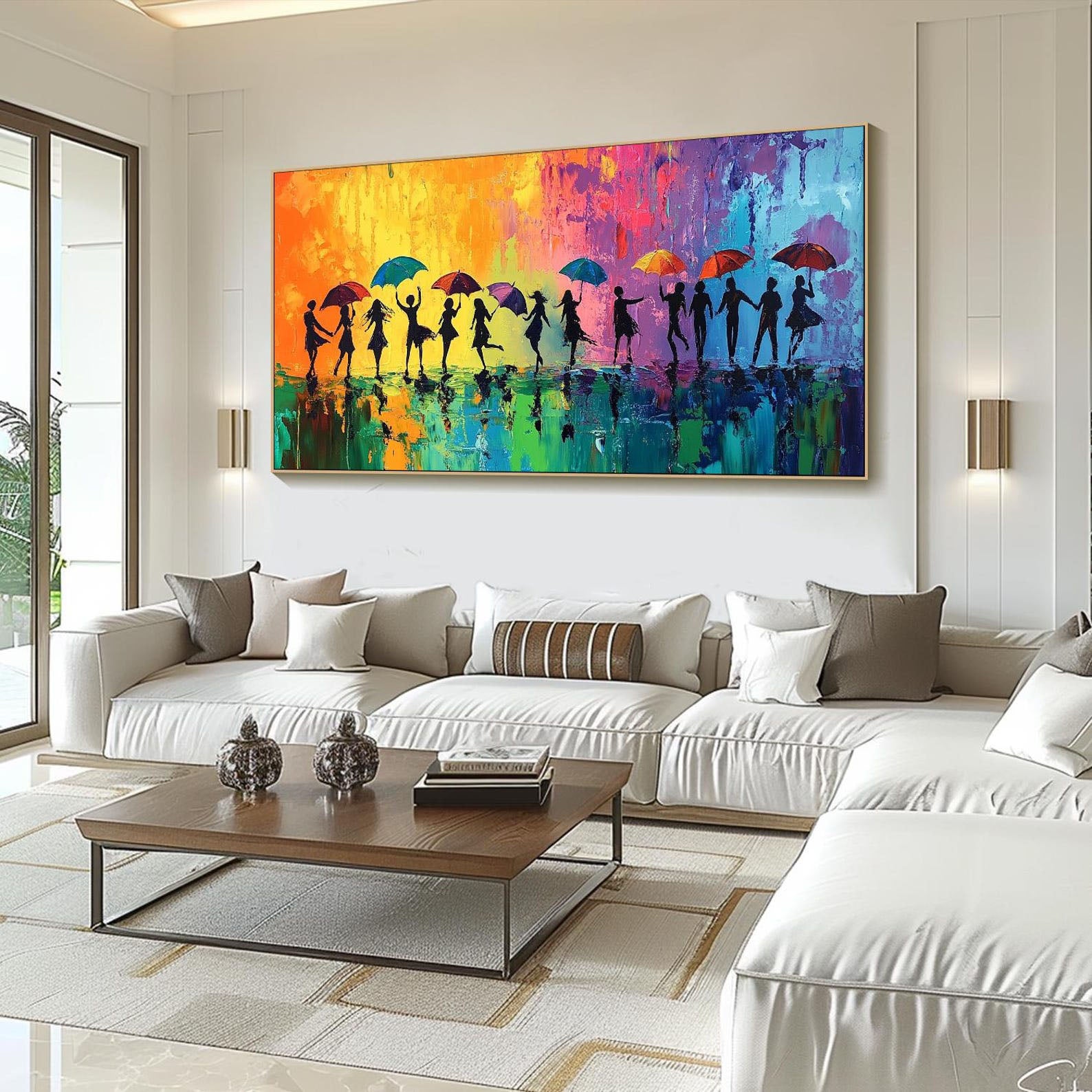 Colorful Rain Dance Abstract Oil Painting, Modern Lively #TB 074