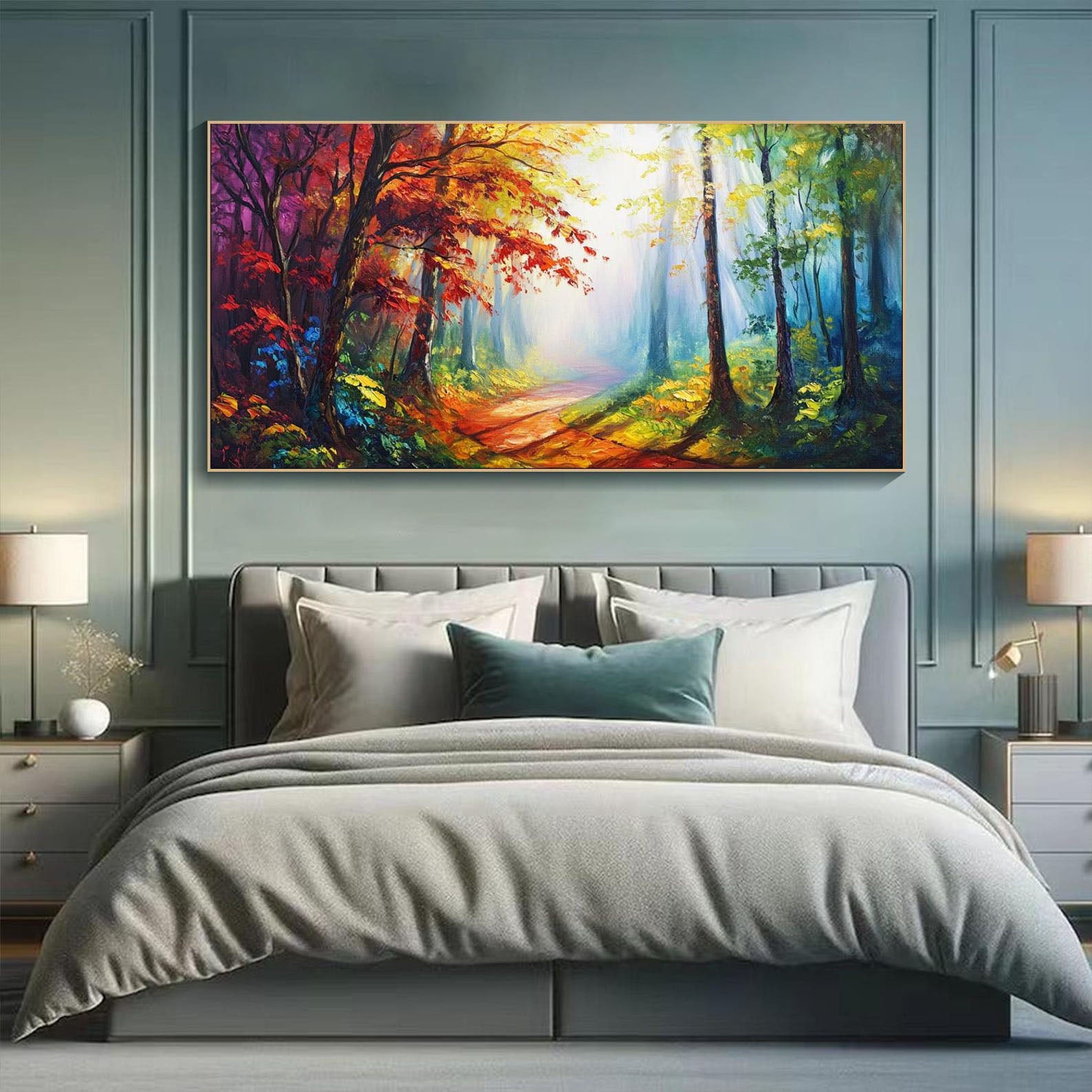 Vibrant Light Abstract Forest Oil Painting, Modern Dreamy #TB 070