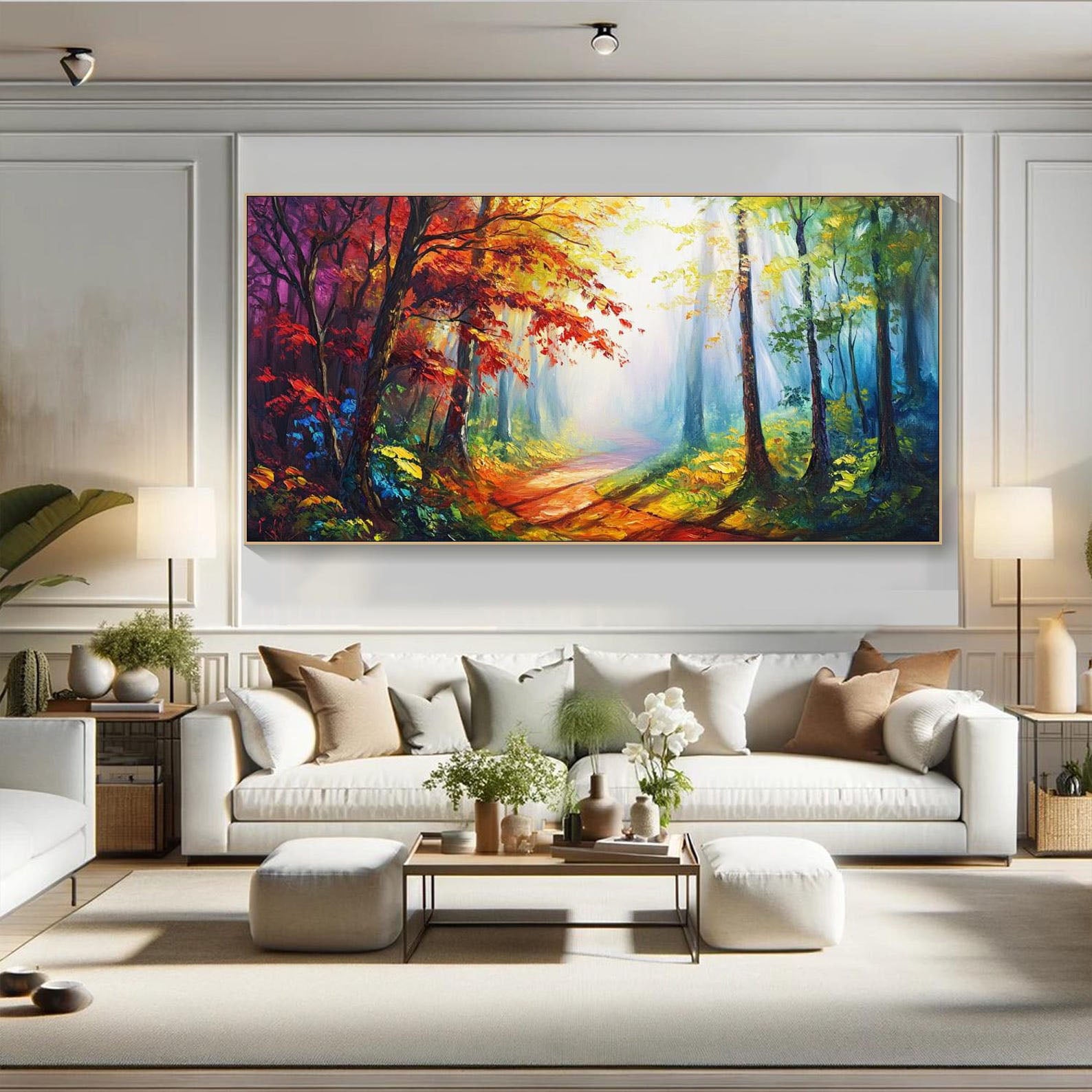 Vibrant Light Abstract Forest Oil Painting, Modern Dreamy #TB 070