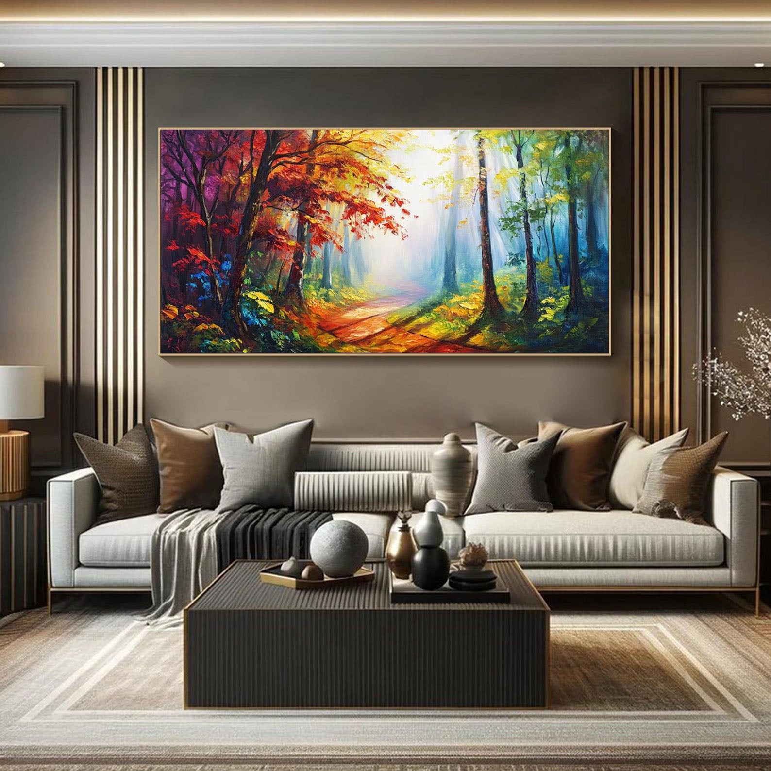 Vibrant Light Abstract Forest Oil Painting, Modern Dreamy #TB 070