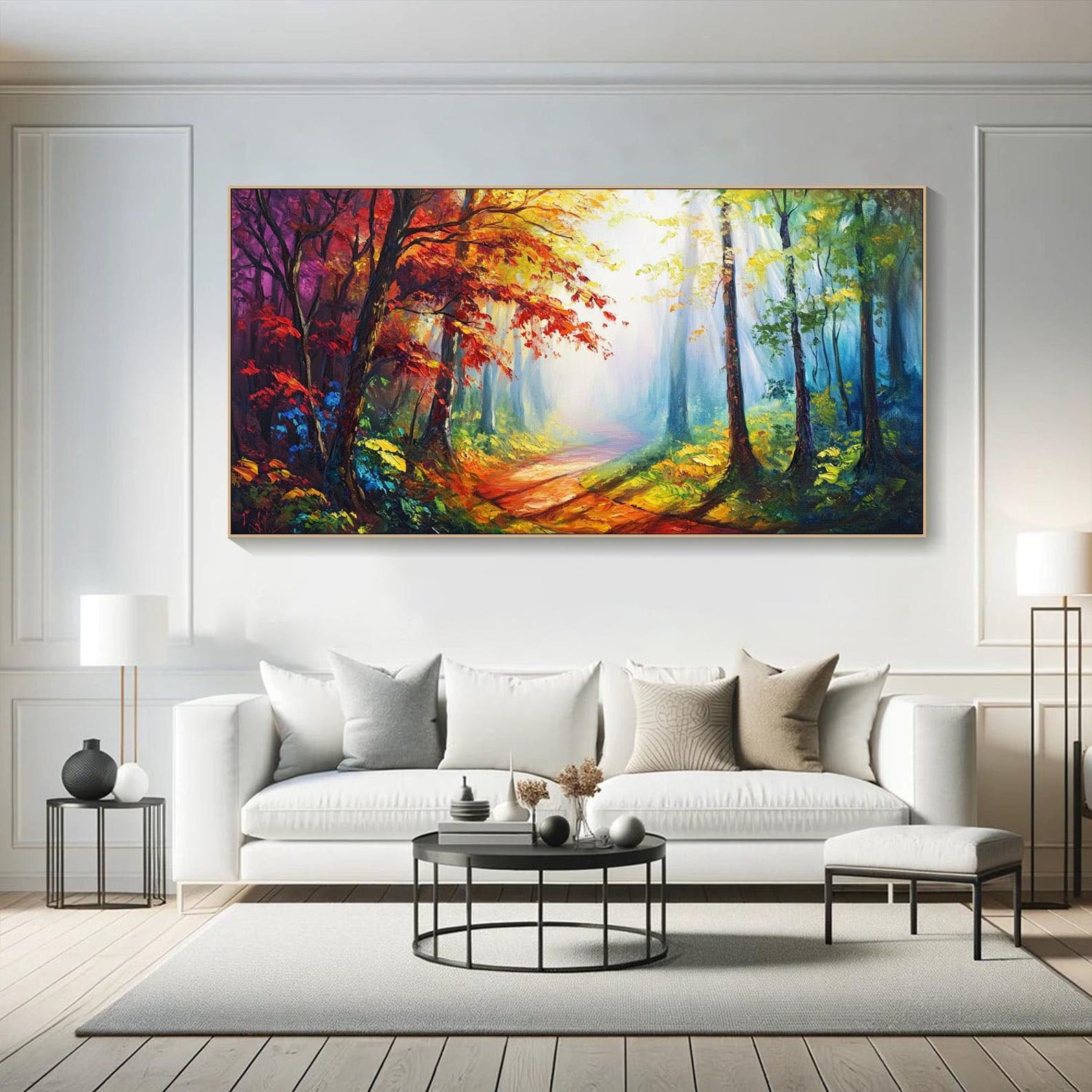 Vibrant Light Abstract Forest Oil Painting, Modern Dreamy #TB 070