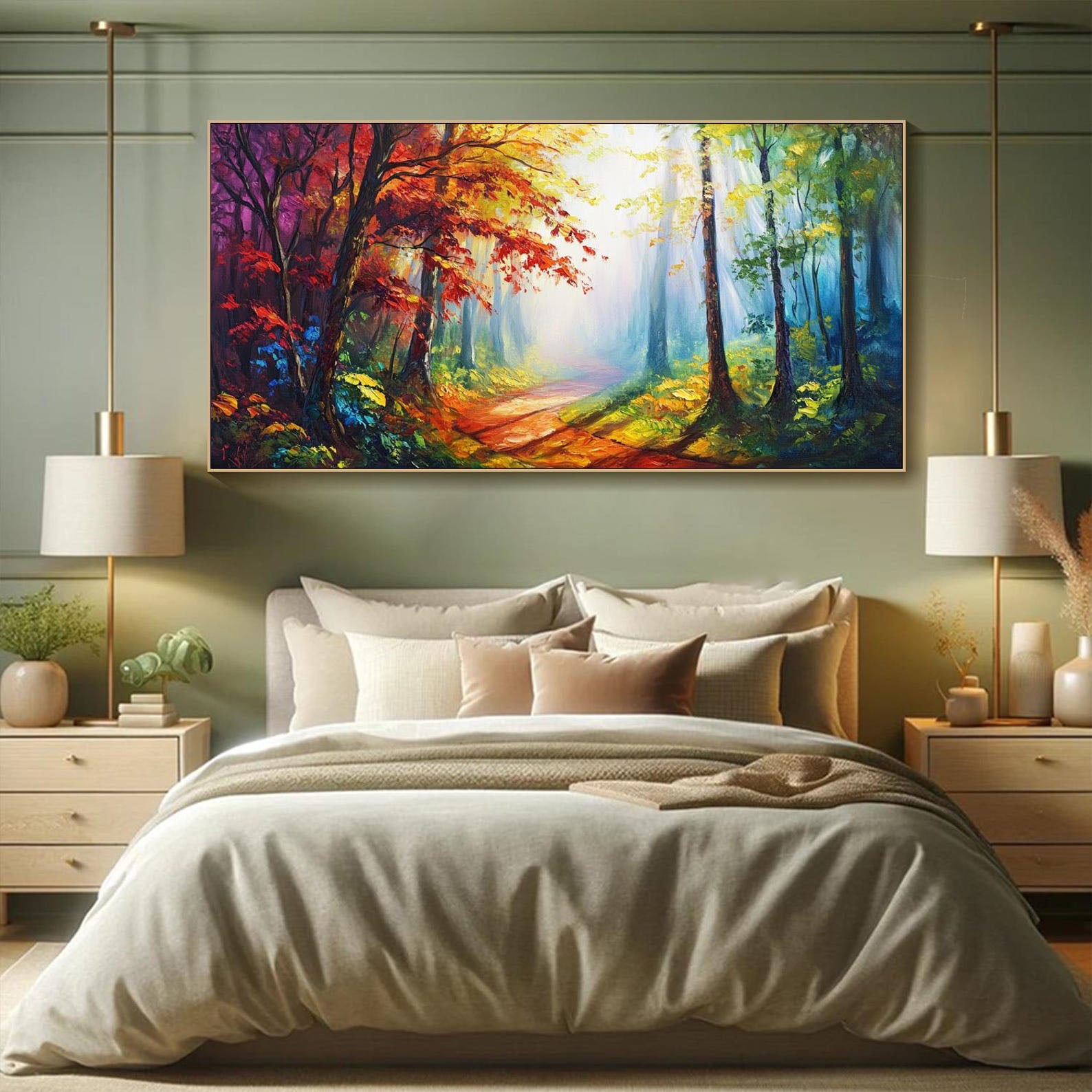 Vibrant Light Abstract Forest Oil Painting, Modern Dreamy #TB 070