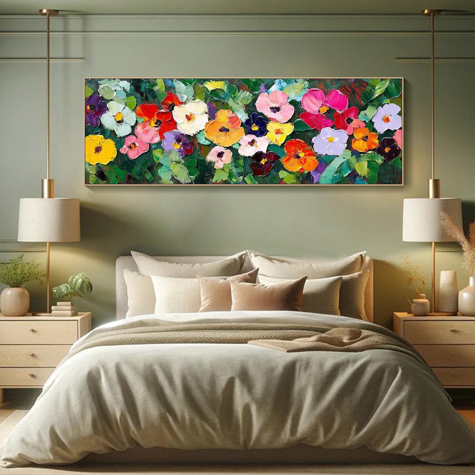 Modern Art Floral Painting, Vibrant Color Nature Decor