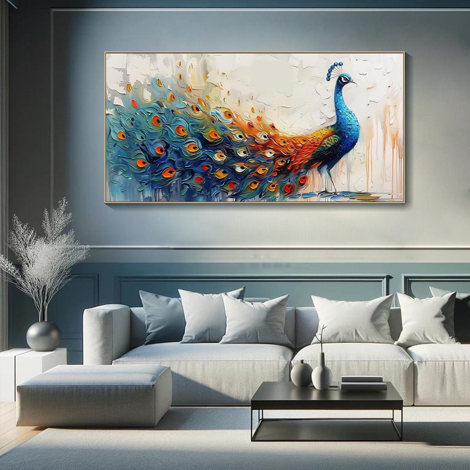 Colorful Peacock Feather Brushstroke Painting