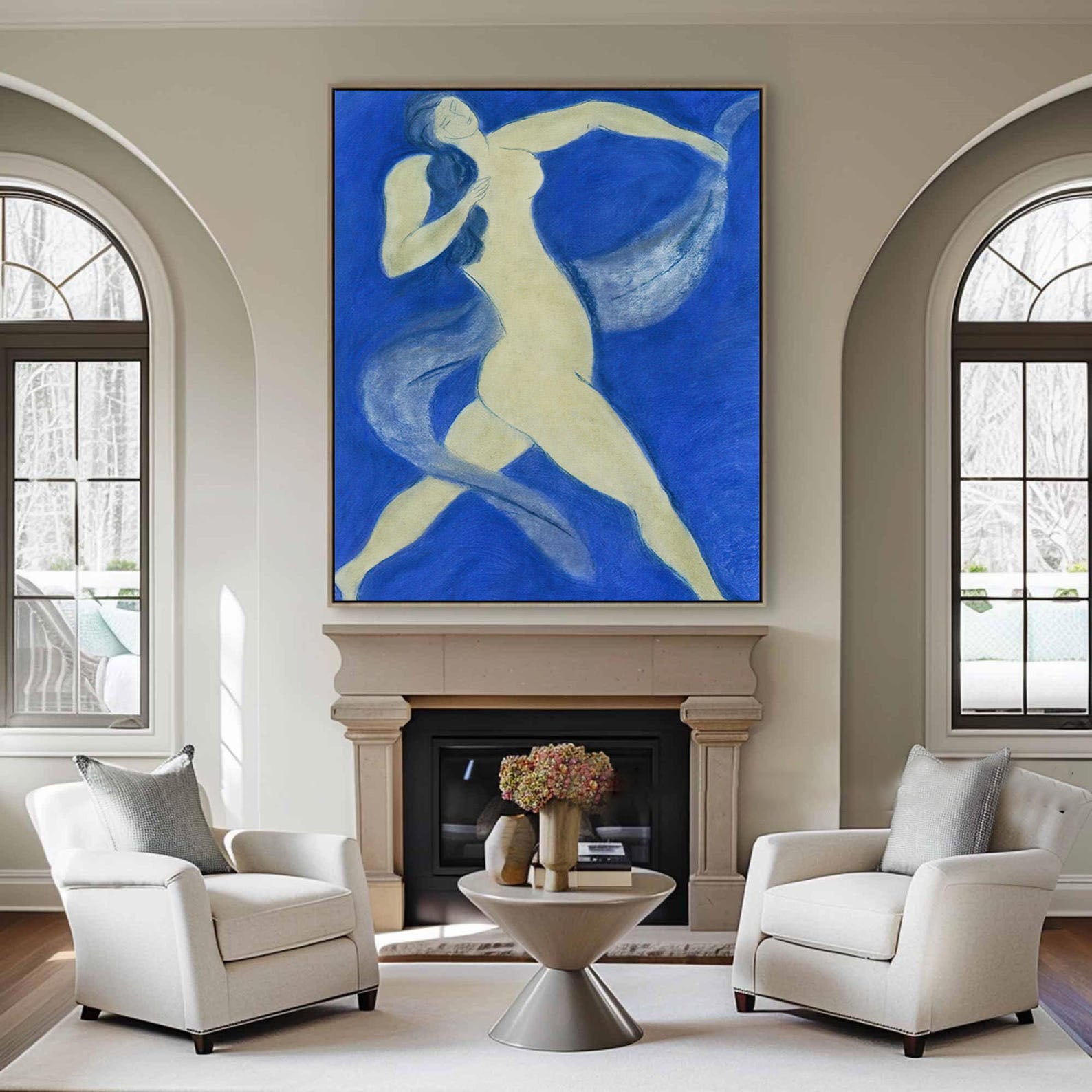 Vivid Blue Abstract Dancer Art, Modern Minimalist #TB 077