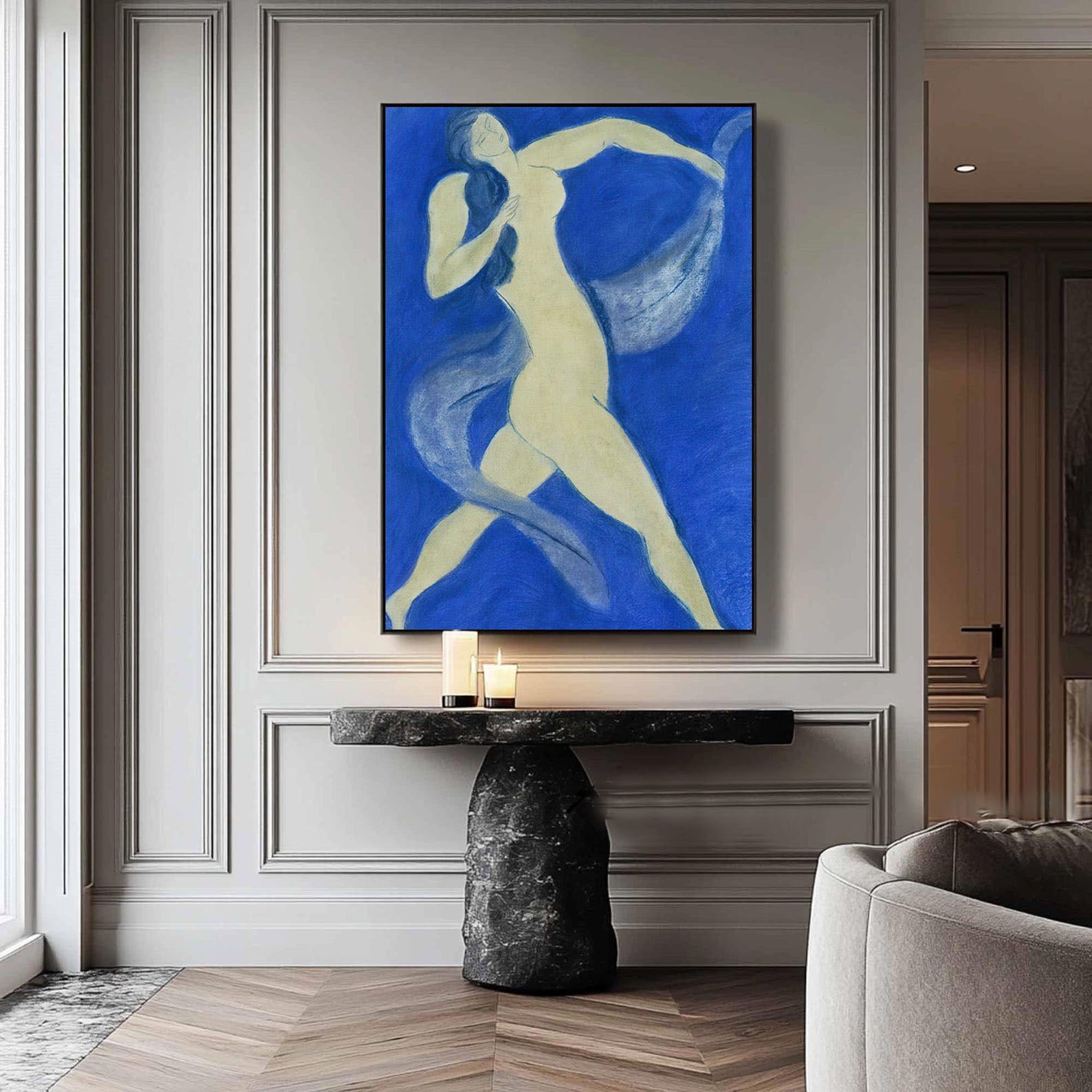 Vivid Blue Abstract Dancer Art, Modern Minimalist #TB 077