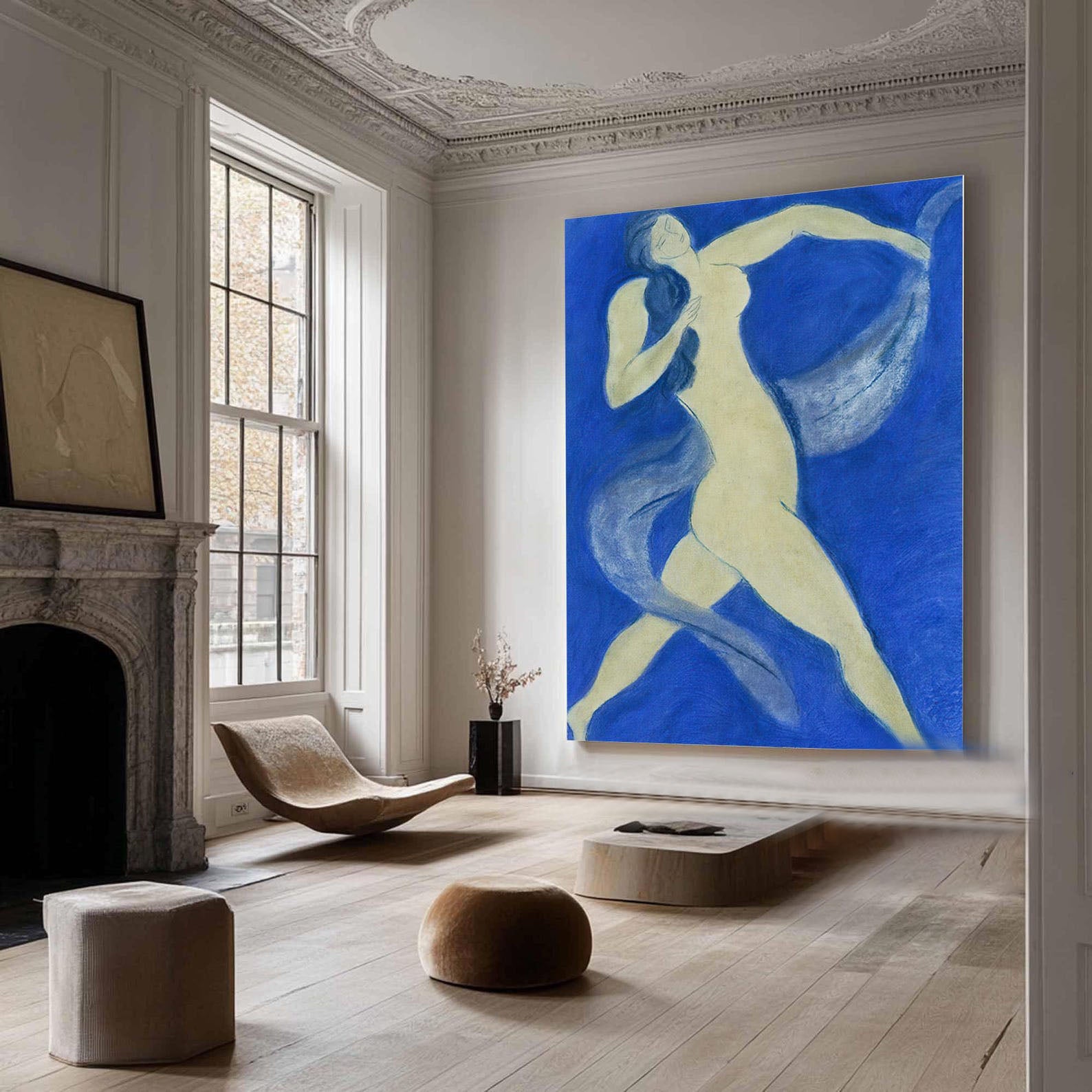 Vivid Blue Abstract Dancer Art, Modern Minimalist #TB 077