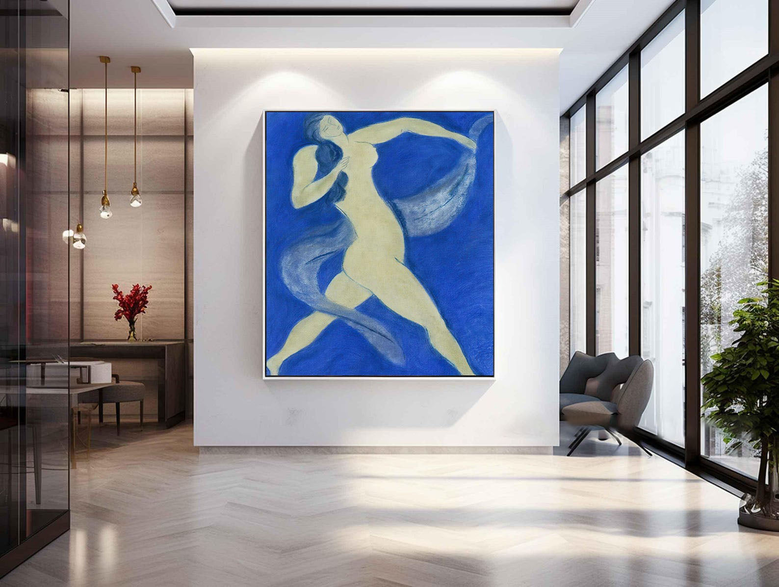 Vivid Blue Abstract Dancer Art, Modern Minimalist #TB 077