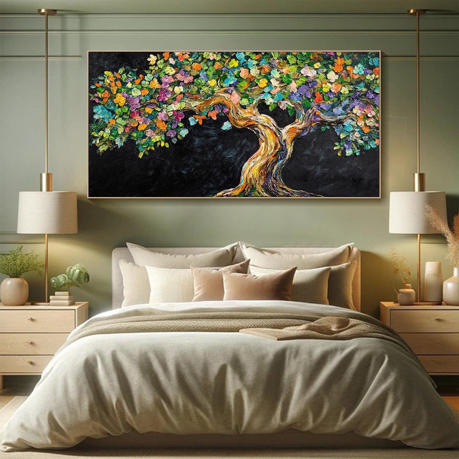 Vibrant Tree of Life Abstract Oil Painting, Modern Art Wall Decor #TB 054