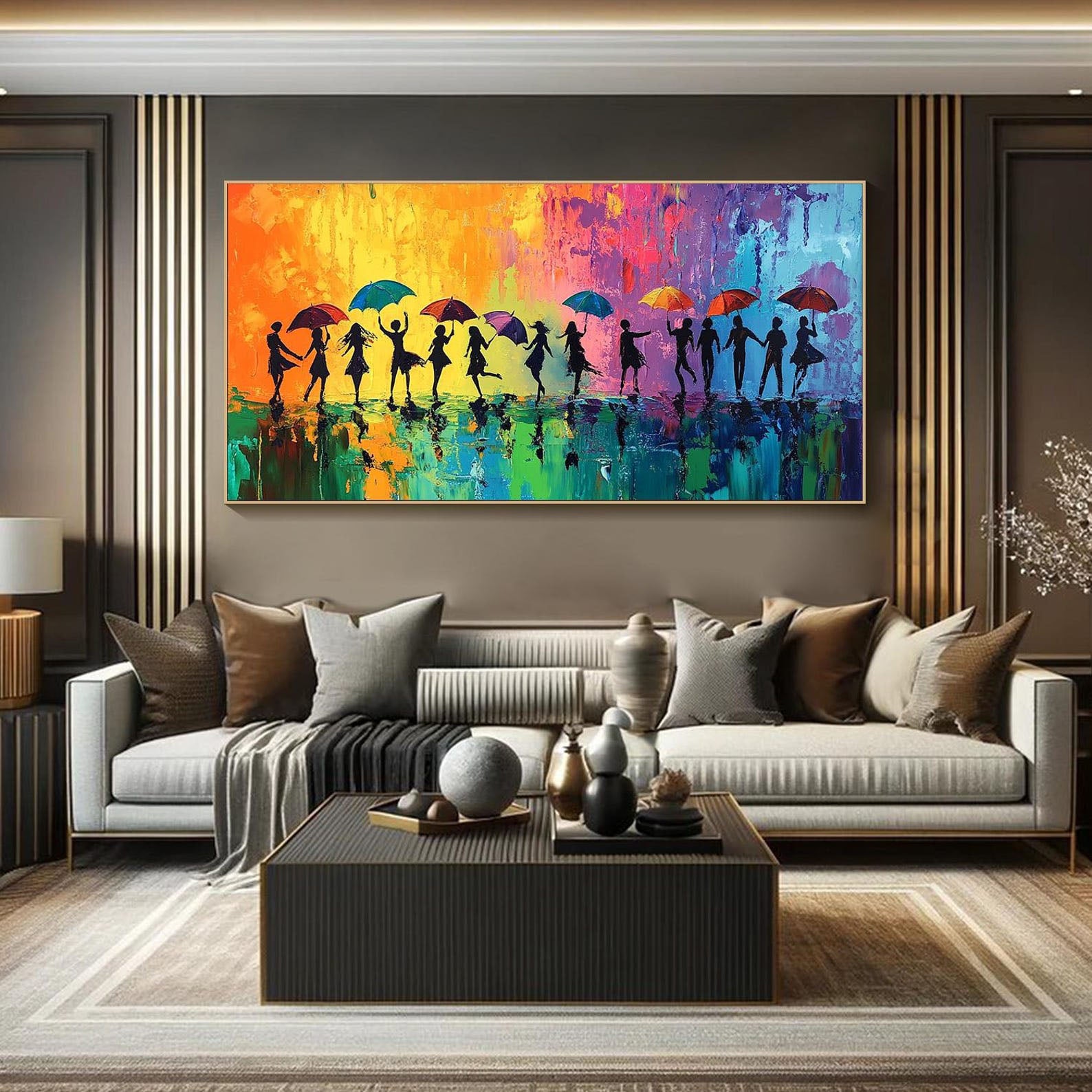 Colorful Rain Dance Abstract Oil Painting, Modern Lively #TB 074