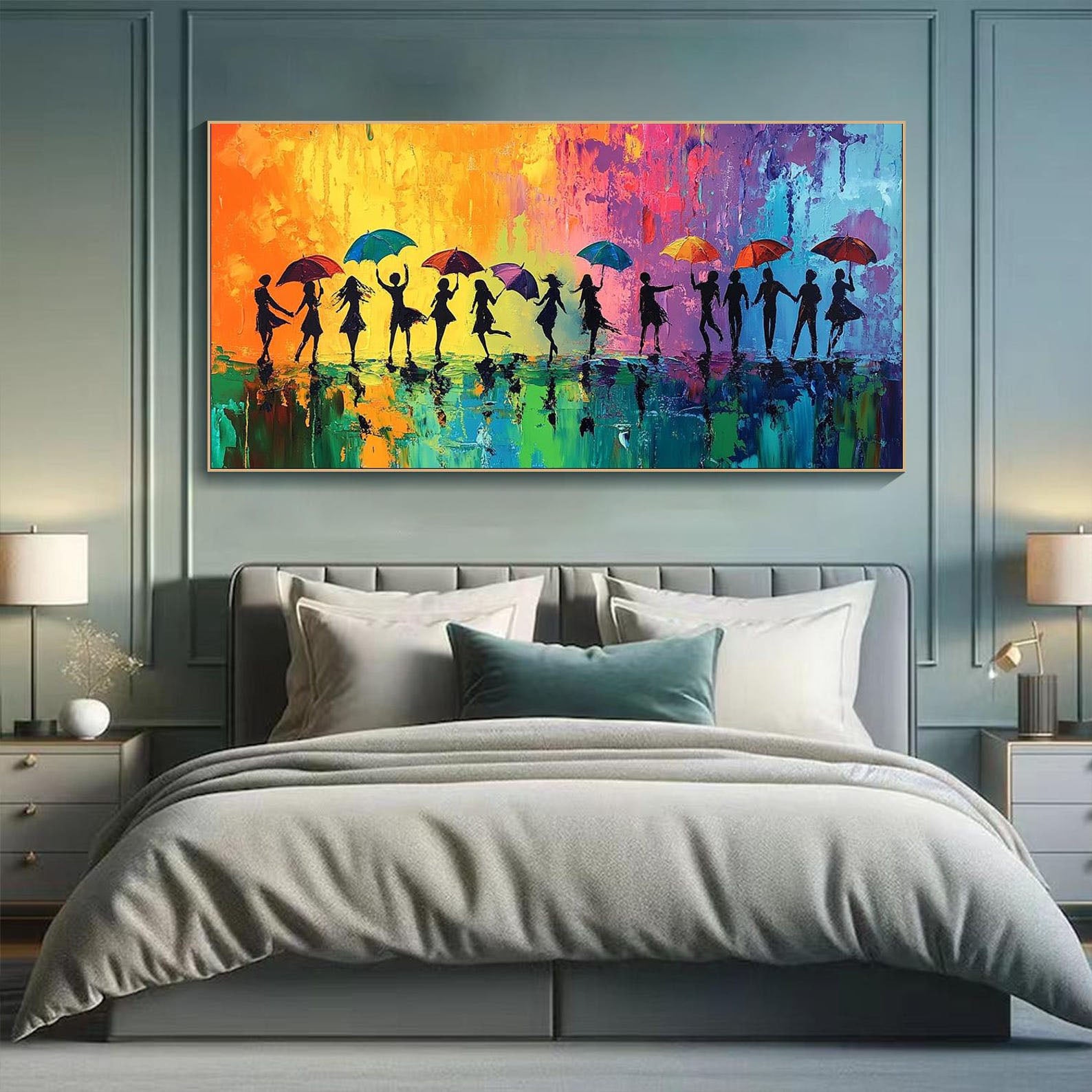 Colorful Rain Dance Abstract Oil Painting, Modern Lively #TB 074