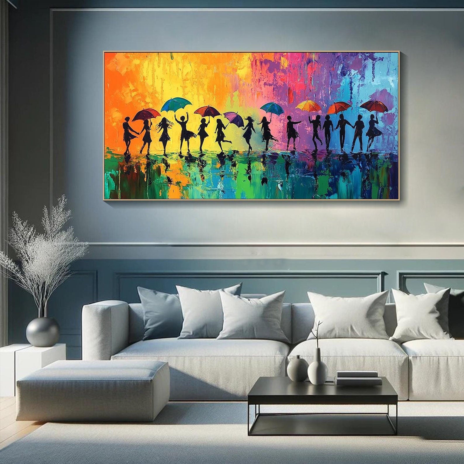 Colorful Rain Dance Abstract Oil Painting, Modern Lively #TB 074
