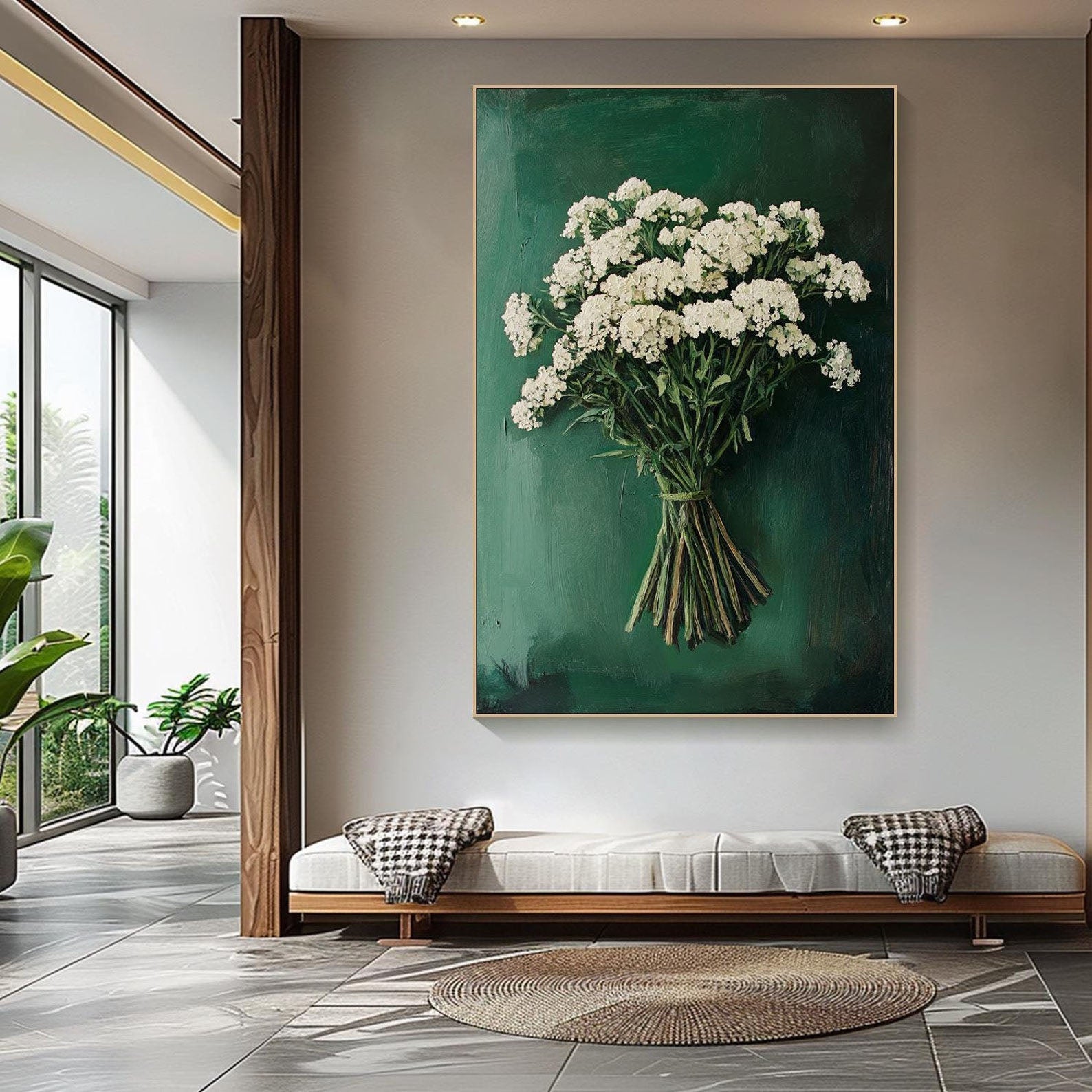 Green Background Floral Oil Painting | Modern Home Decor | Art Collection #TB 012