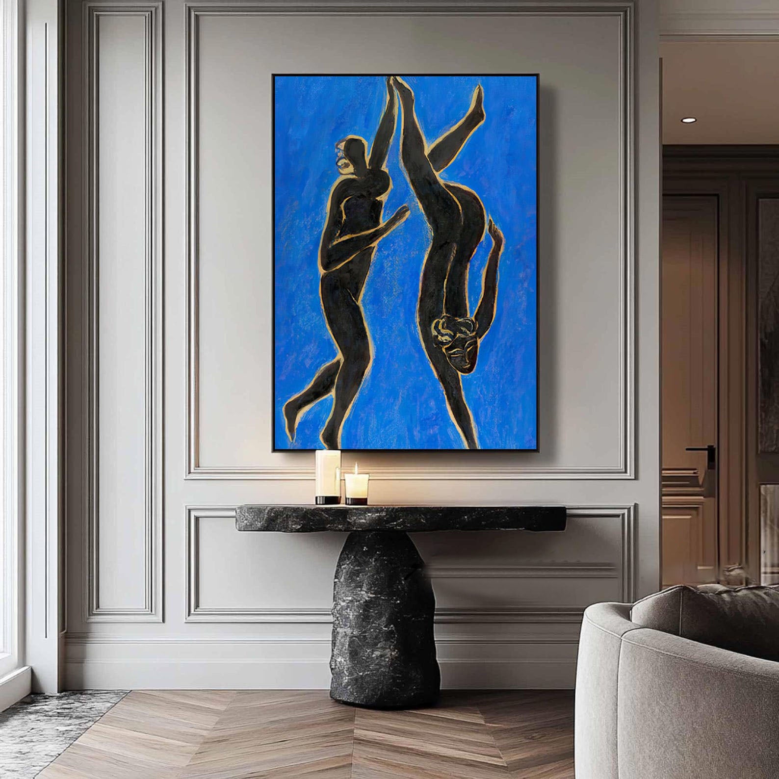 Vivid Blue Abstract Figure Art, Modern Decor #TB 059