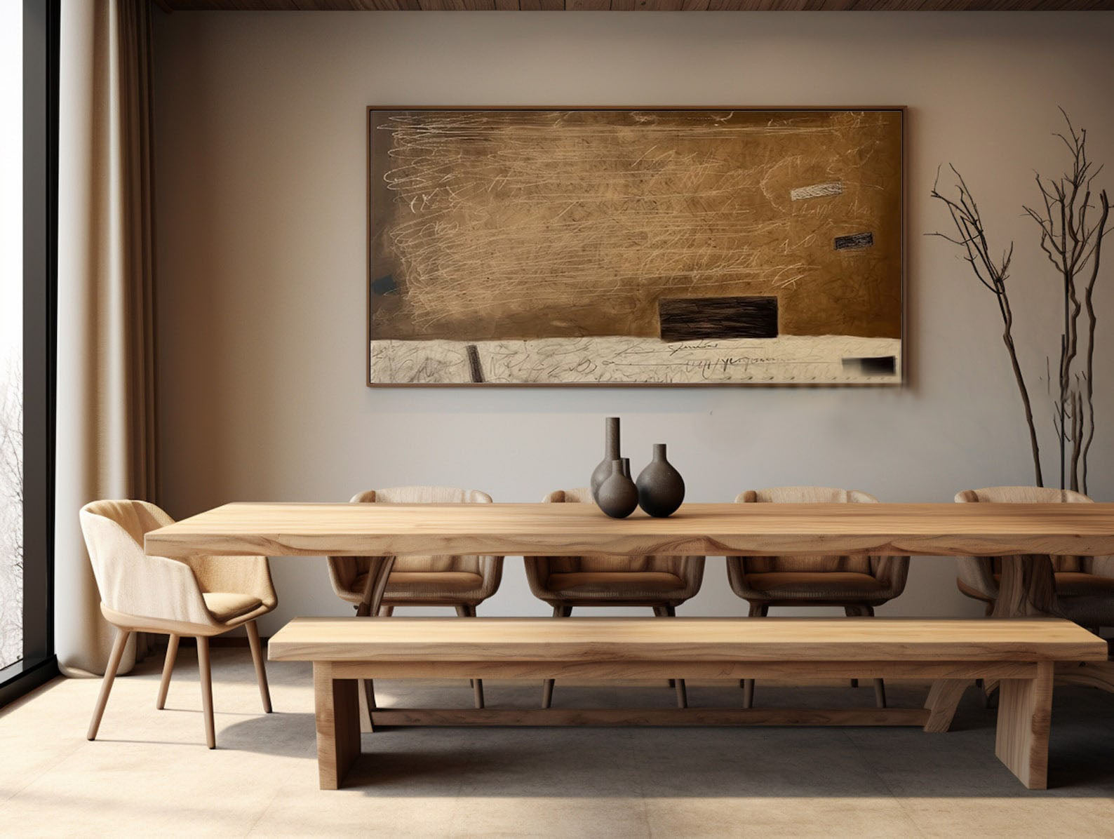 Earth Tone Texture & Text Abstract Painting, Modern Art Wall Art #TB 040