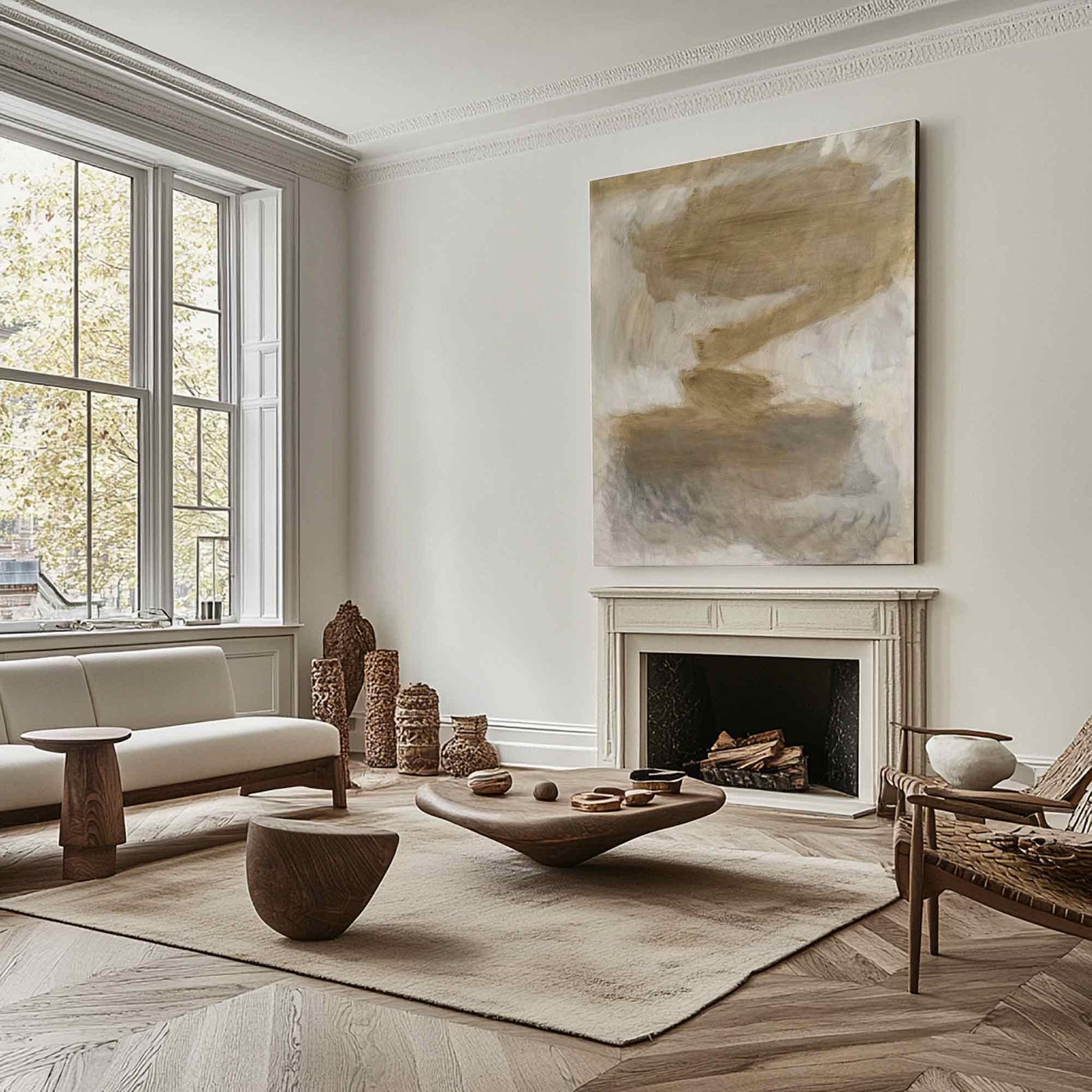 Beige Brown Gray Abstract Blending Art, Modern Minimalist #TB 061