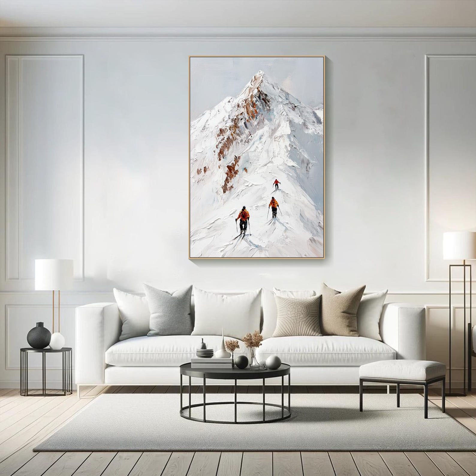 Snow Mountain Climbers Abstract Oil Painting, Modern Outdoor Sport Wall Decor #TB 051
