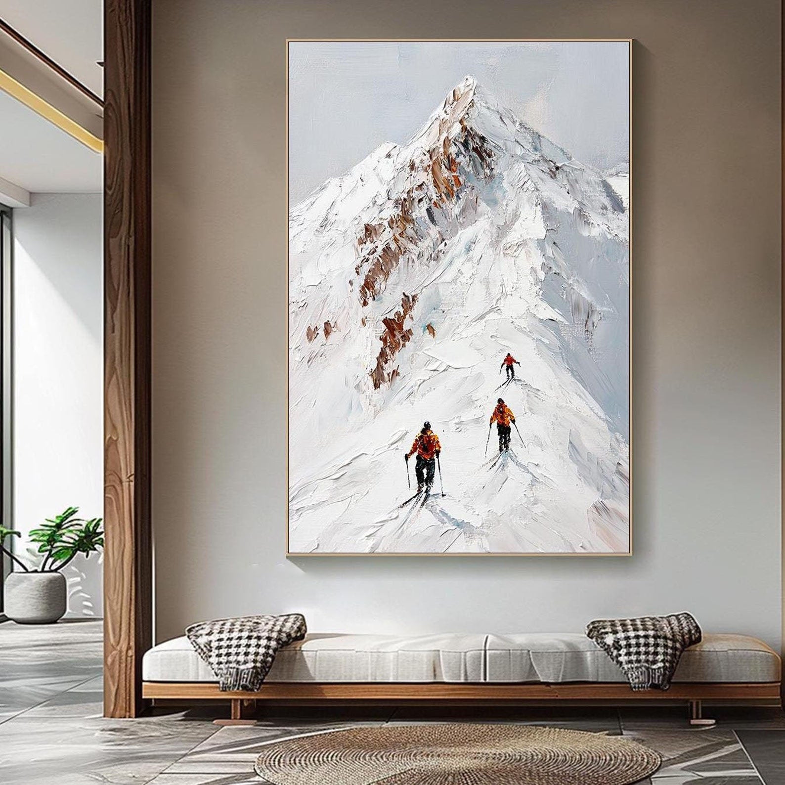 Snow Mountain Climbers Abstract Oil Painting, Modern Outdoor Sport Wall Decor #TB 051
