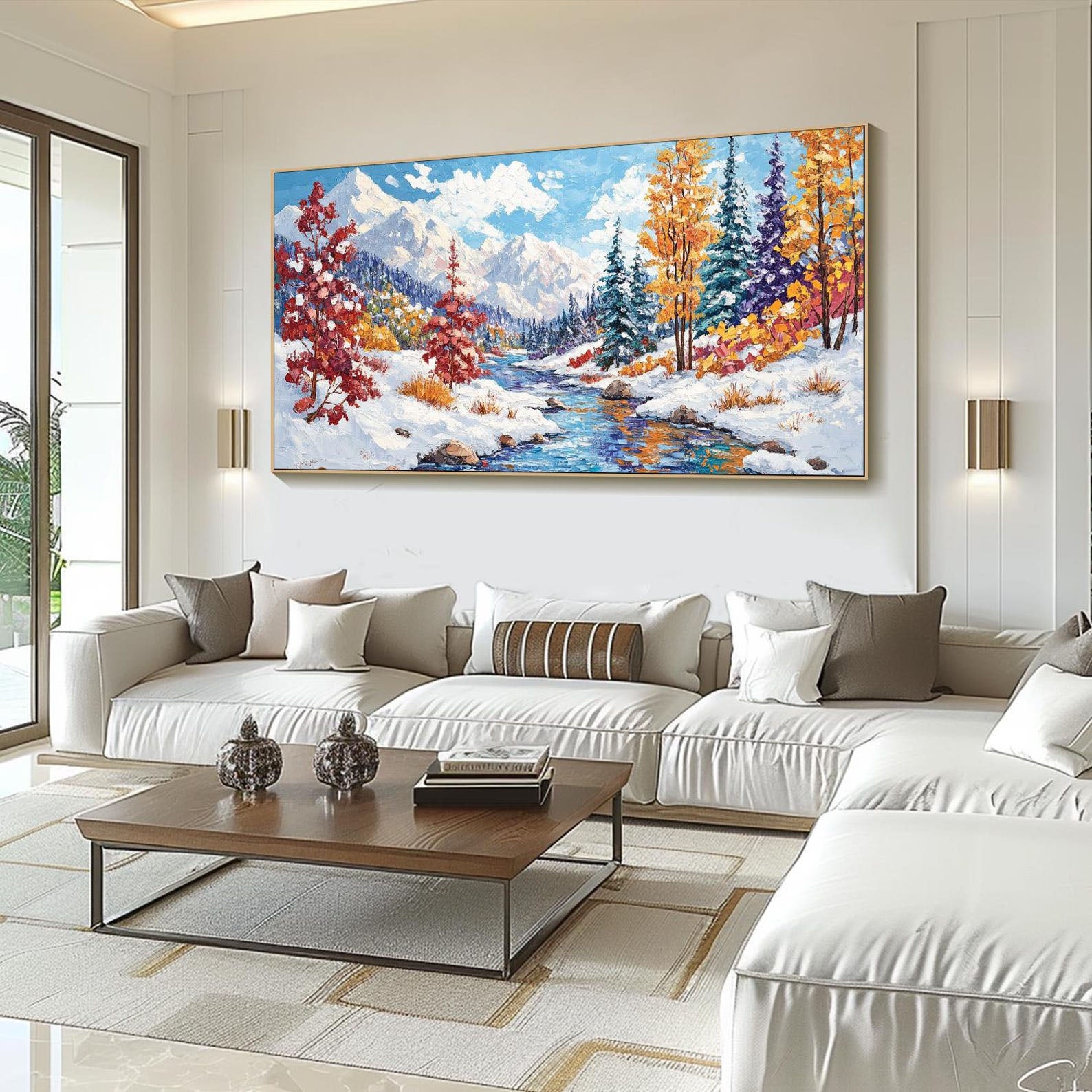 Colorful Winter Scenery Wall Art | Original Mountain & Forest Oil Painting #TB 087
