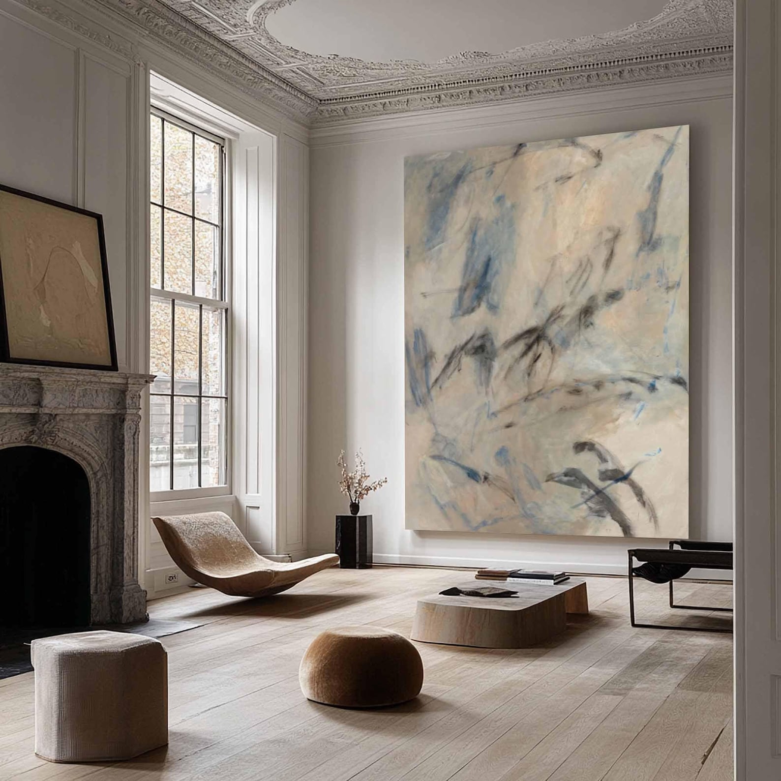 Modern Minimalist Abstract Art, Beige Gray Blue Black #TB 080