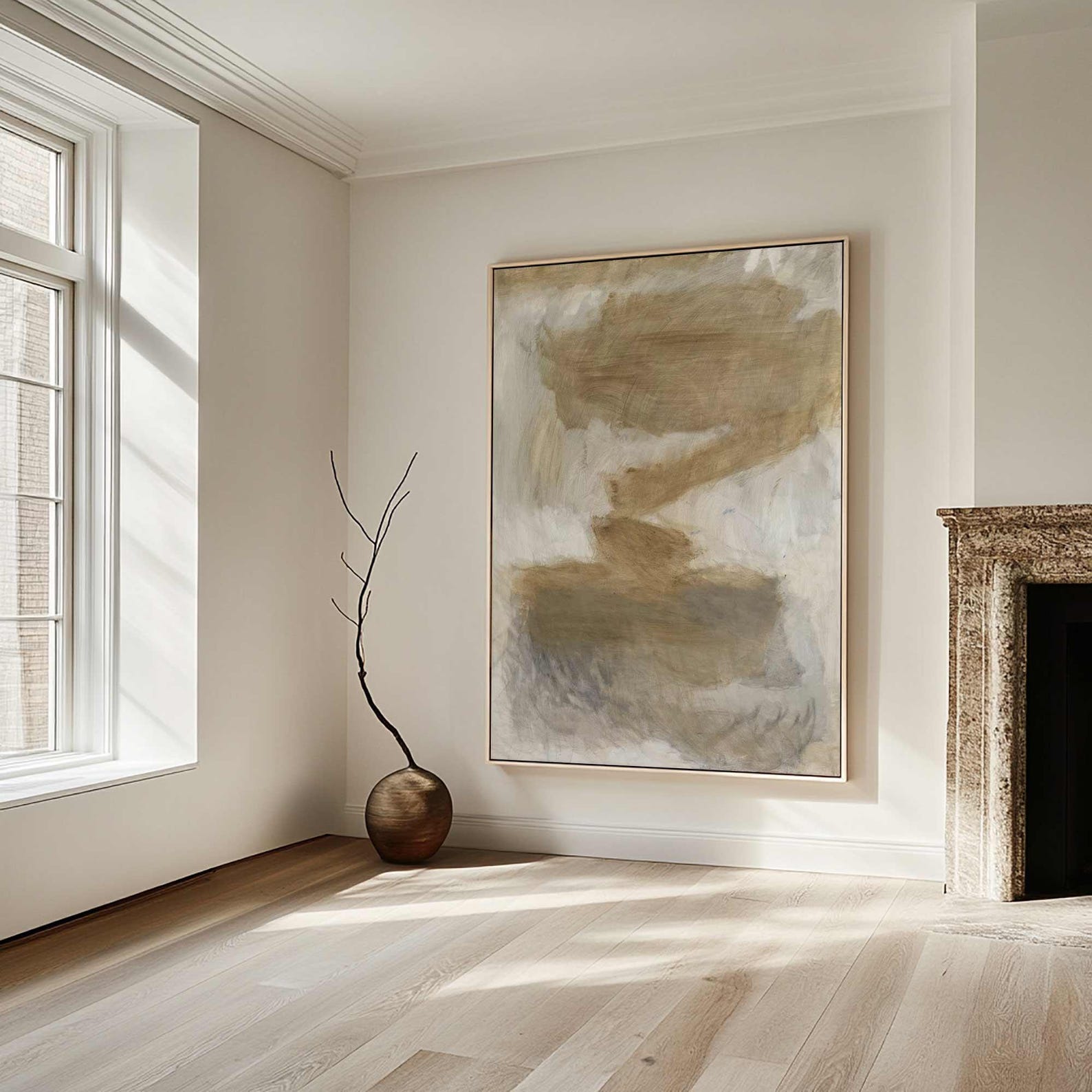 Beige Brown Gray Abstract Blending Art, Modern Minimalist #TB 061