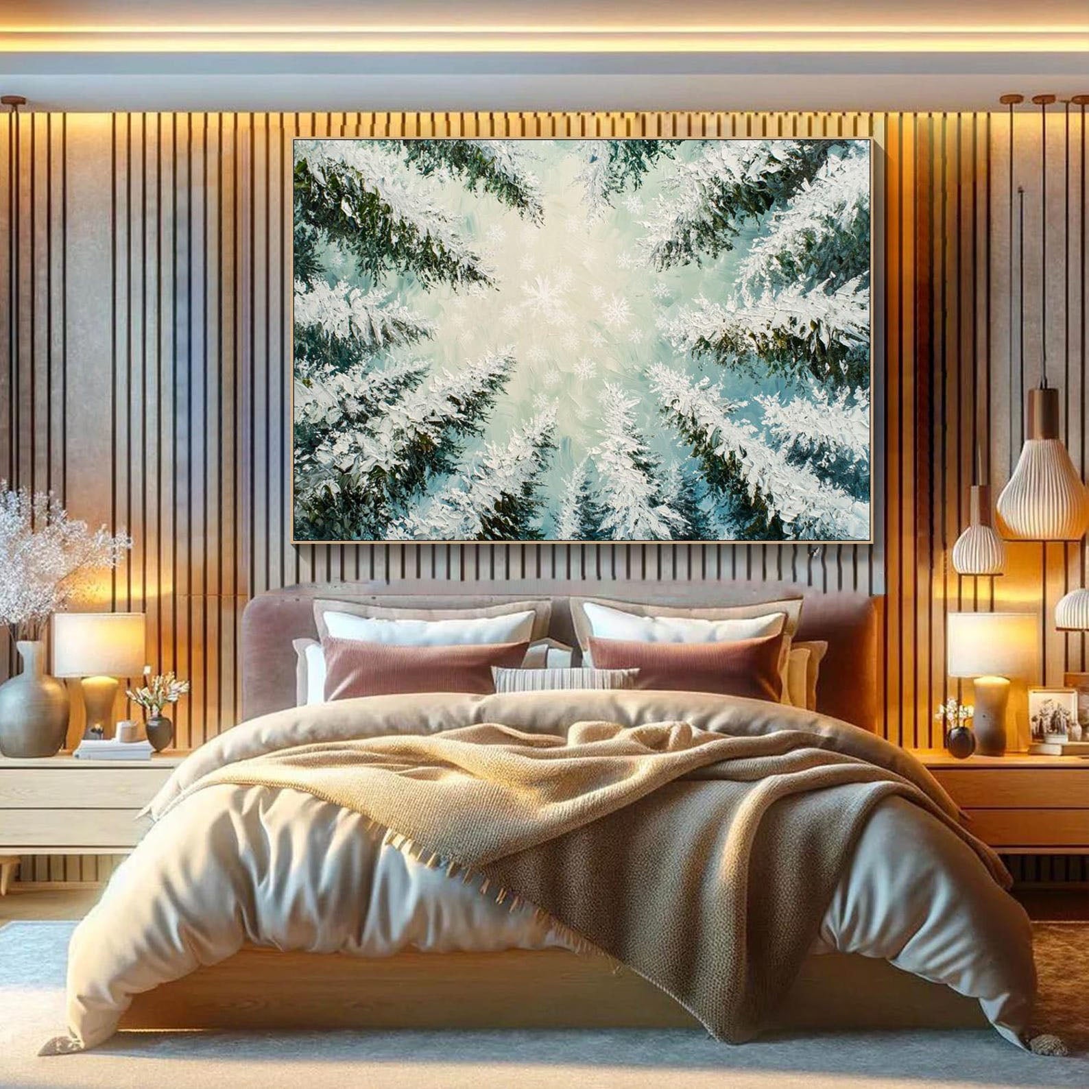 Snowy Forest Oil Painting - Ice-Covered Trees Art #TB 010