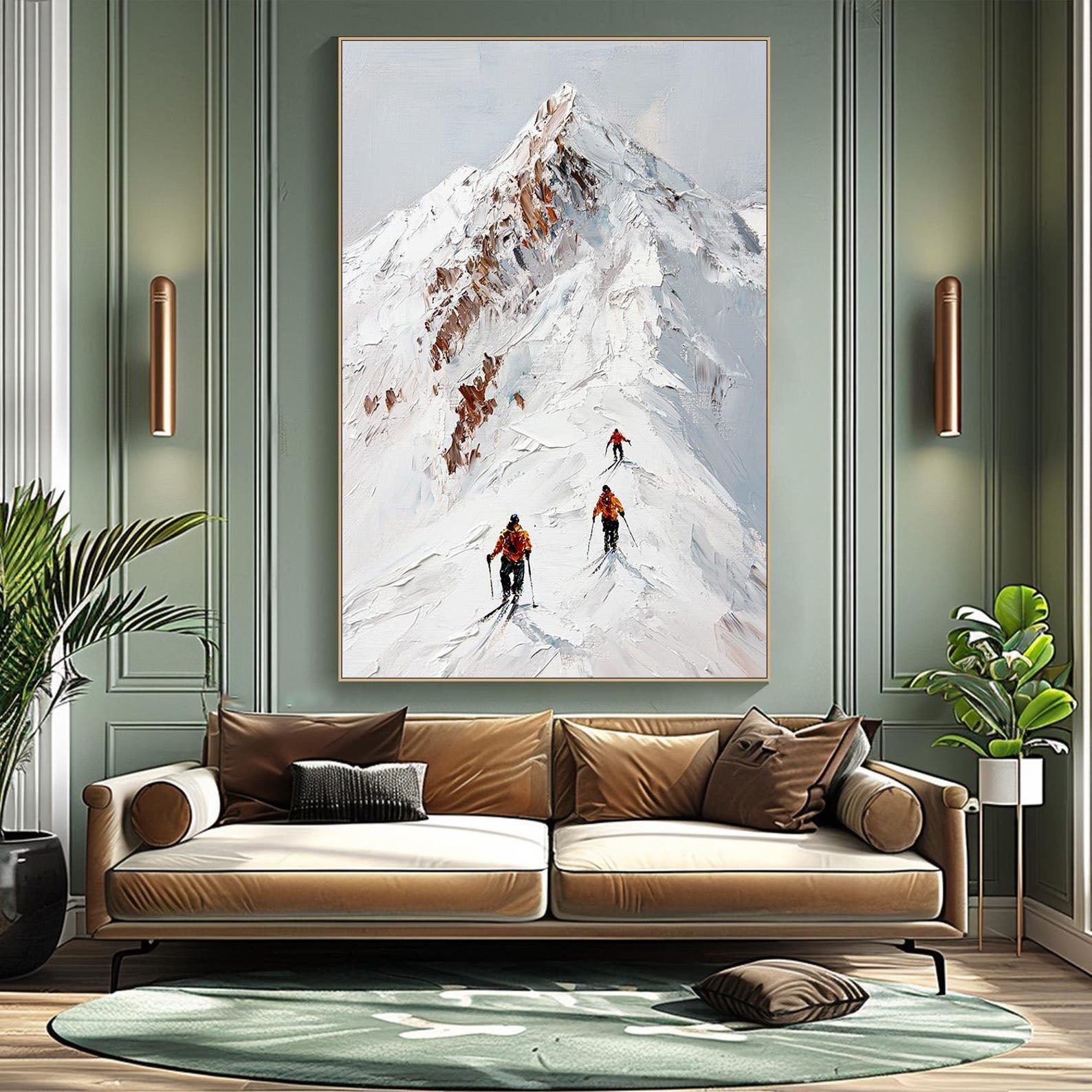 Snow Mountain Climbers Abstract Oil Painting, Modern Outdoor Sport Wall Decor #TB 051
