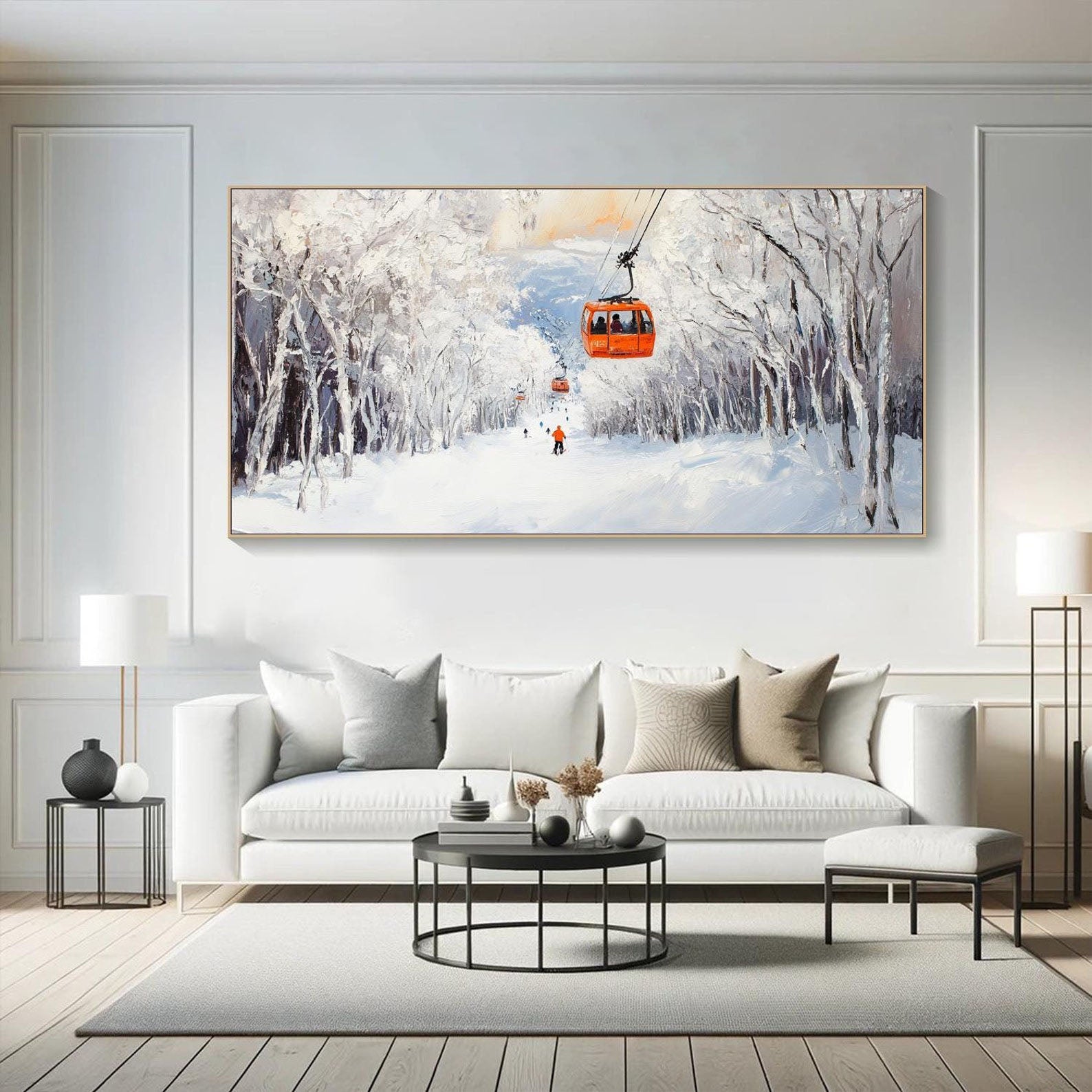 Winter Snow Mountain Abstract Art, Modern Ski Scene #TB 075