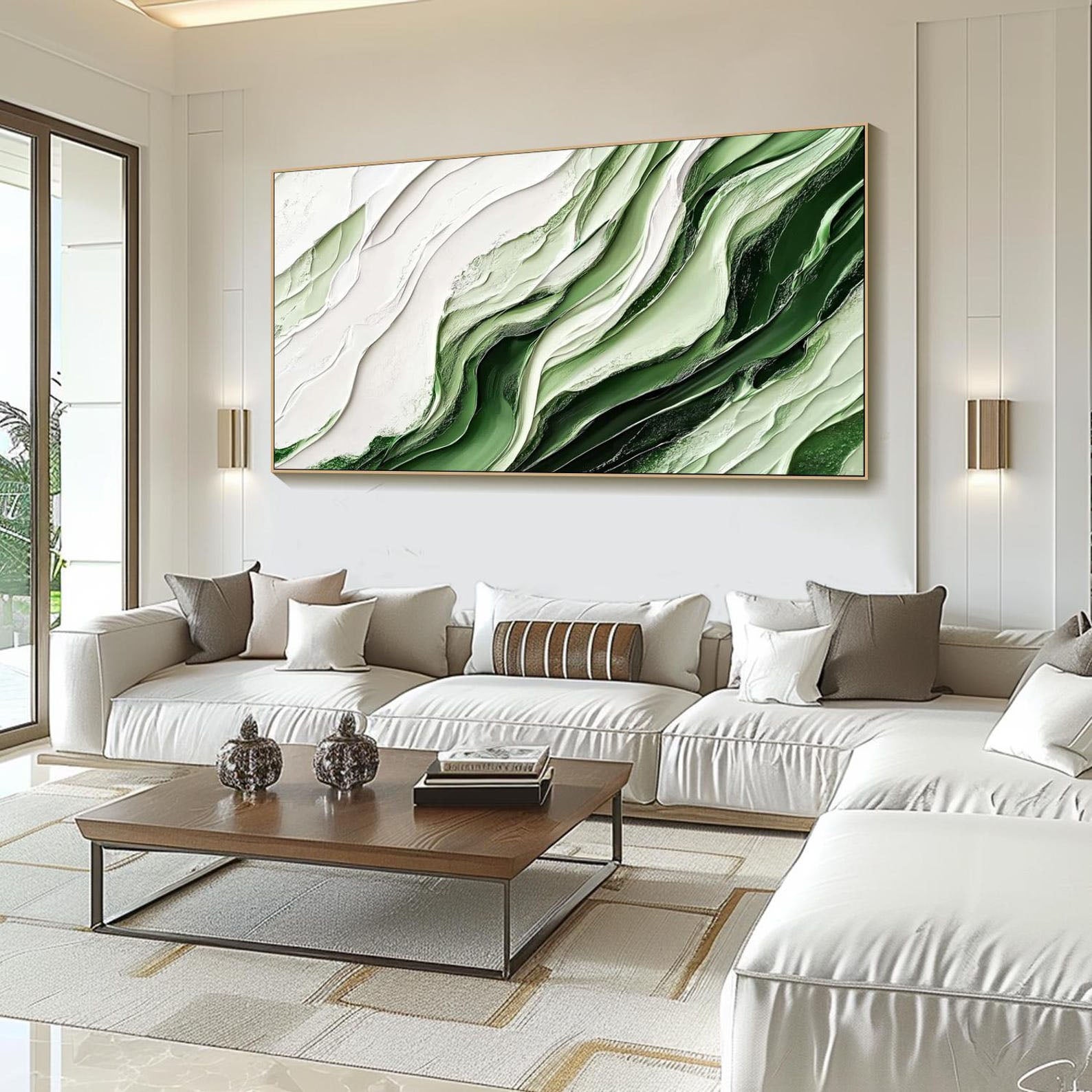 Textured Green Abstract Canvas Art #TB 021