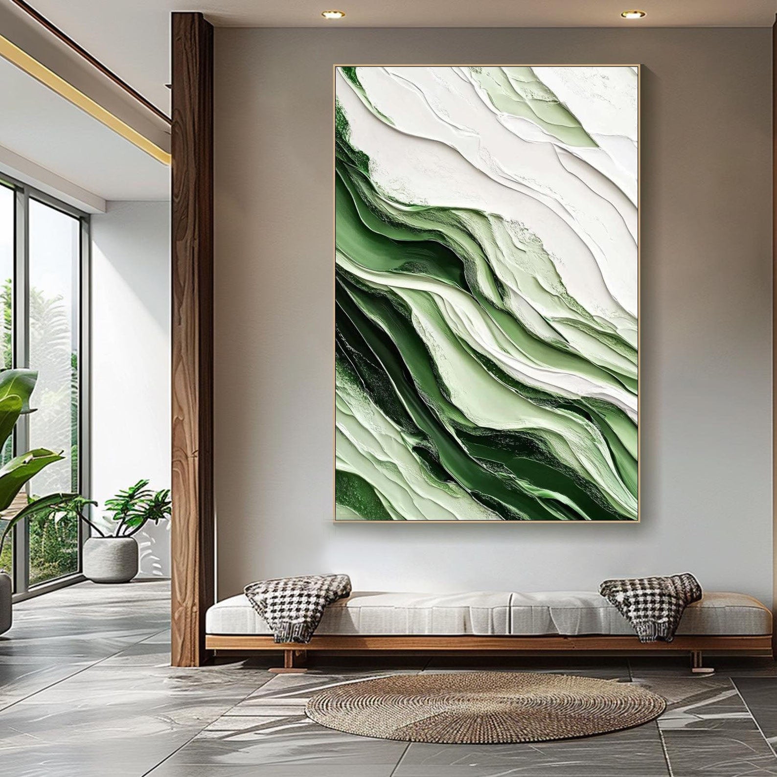 Textured Green Abstract Canvas Art #TB 021